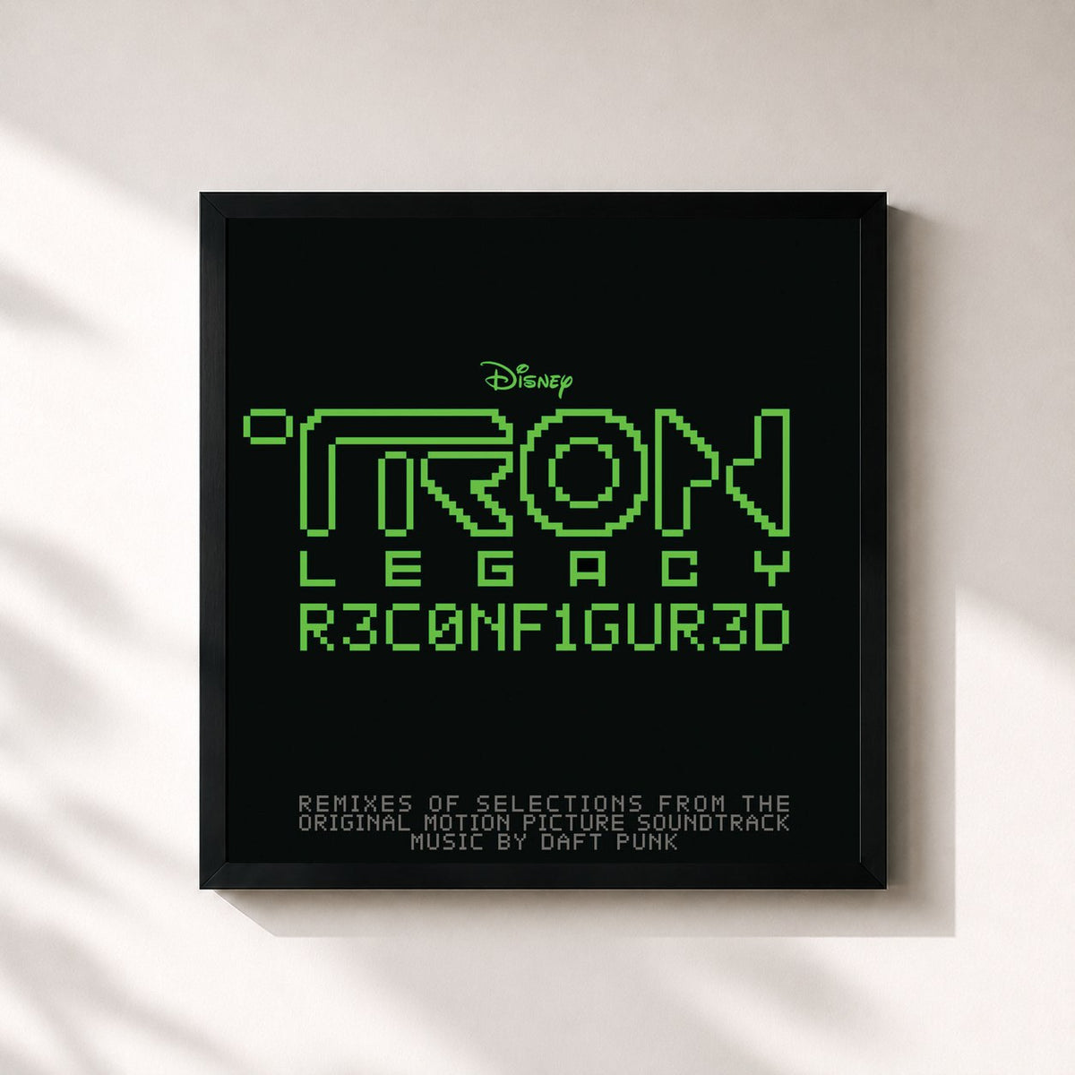 #noir Tableau carré de l'album TRON: Legacy Reconfigured de Daft Punk, cadre noir 32x32 cm