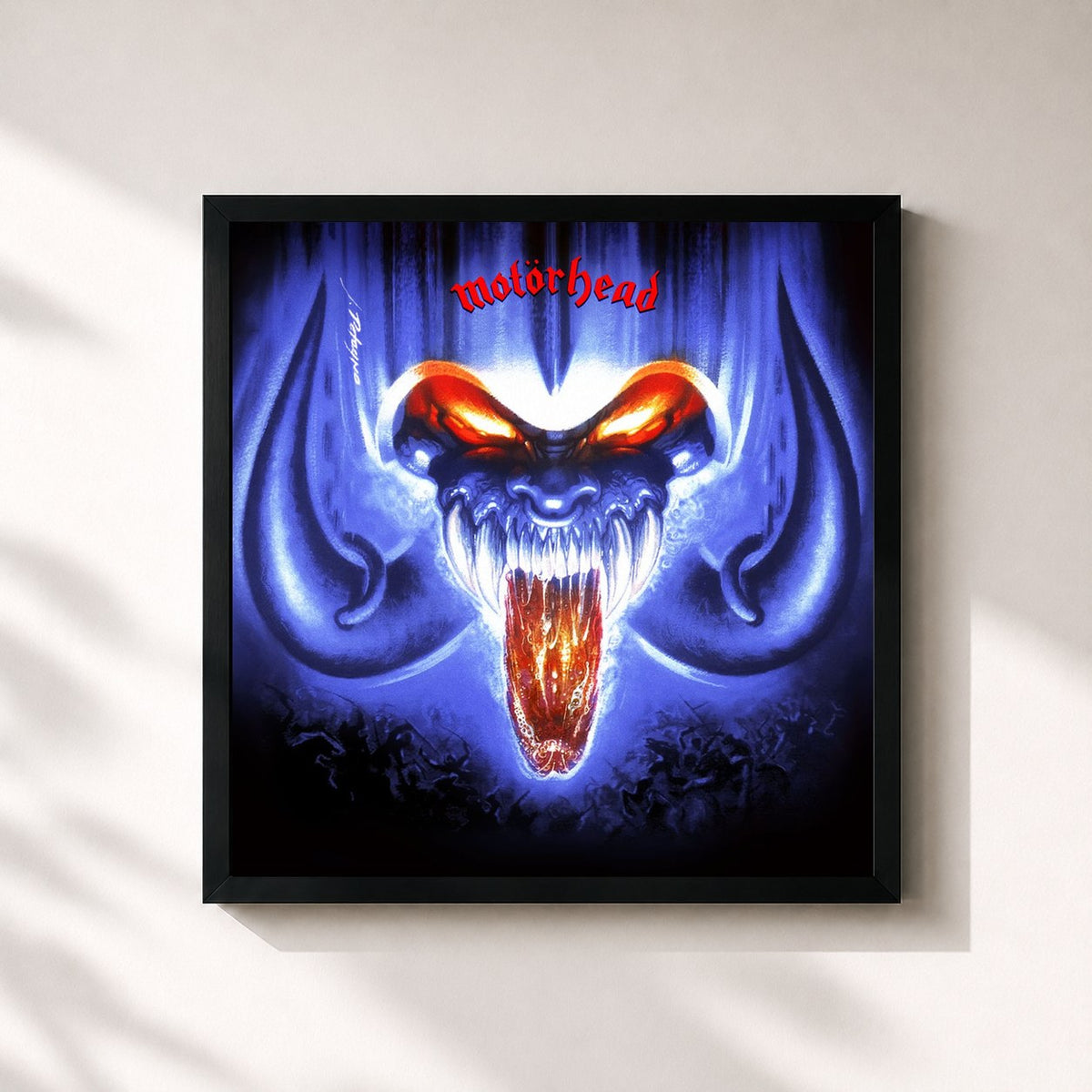 #noir Tableau carré de l'album Rock 'n' Roll de Motörhead, cadre noir 32x32 cm