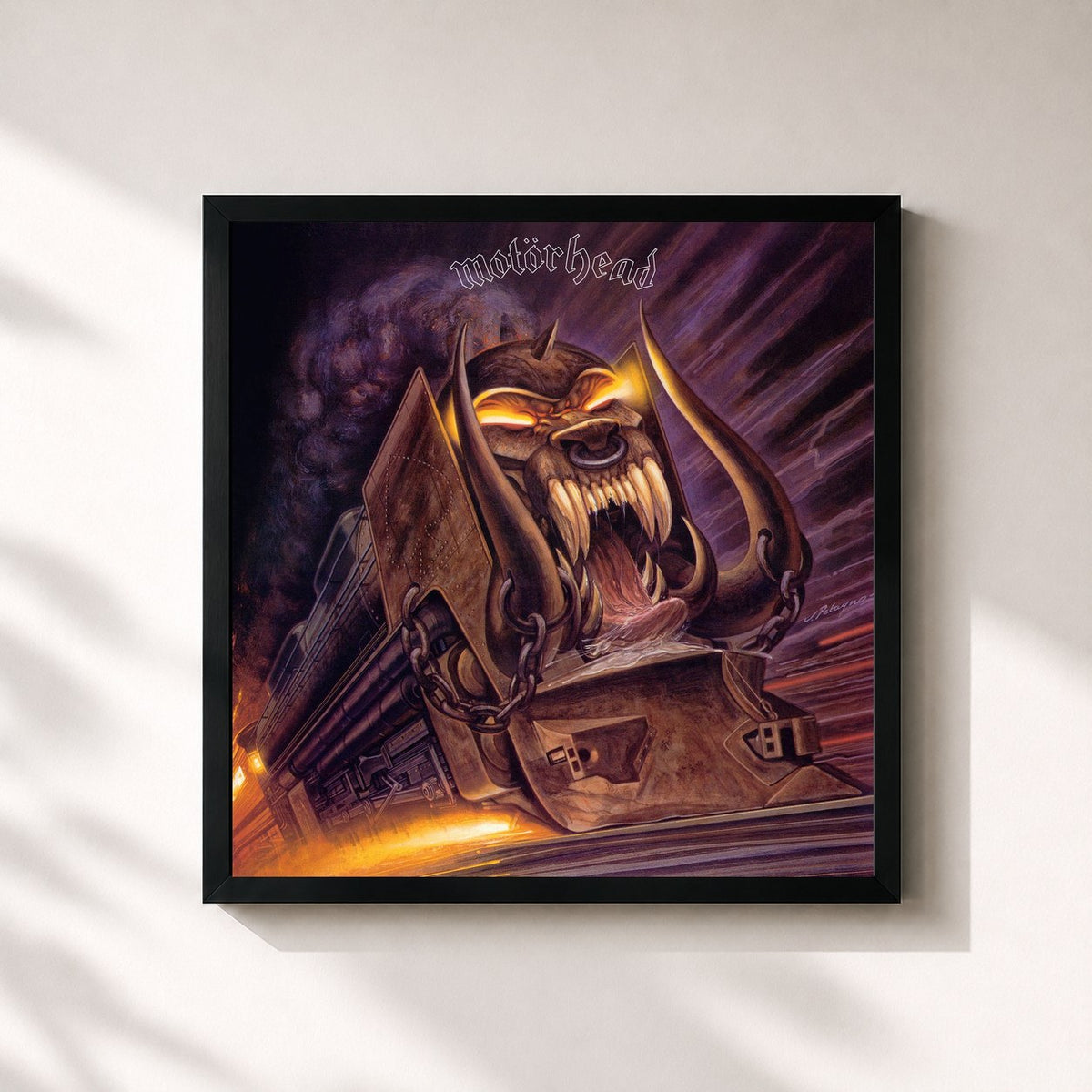 #noir Tableau carré de l'album Orgasmatron de Motörhead, cadre noir 32x32 cm