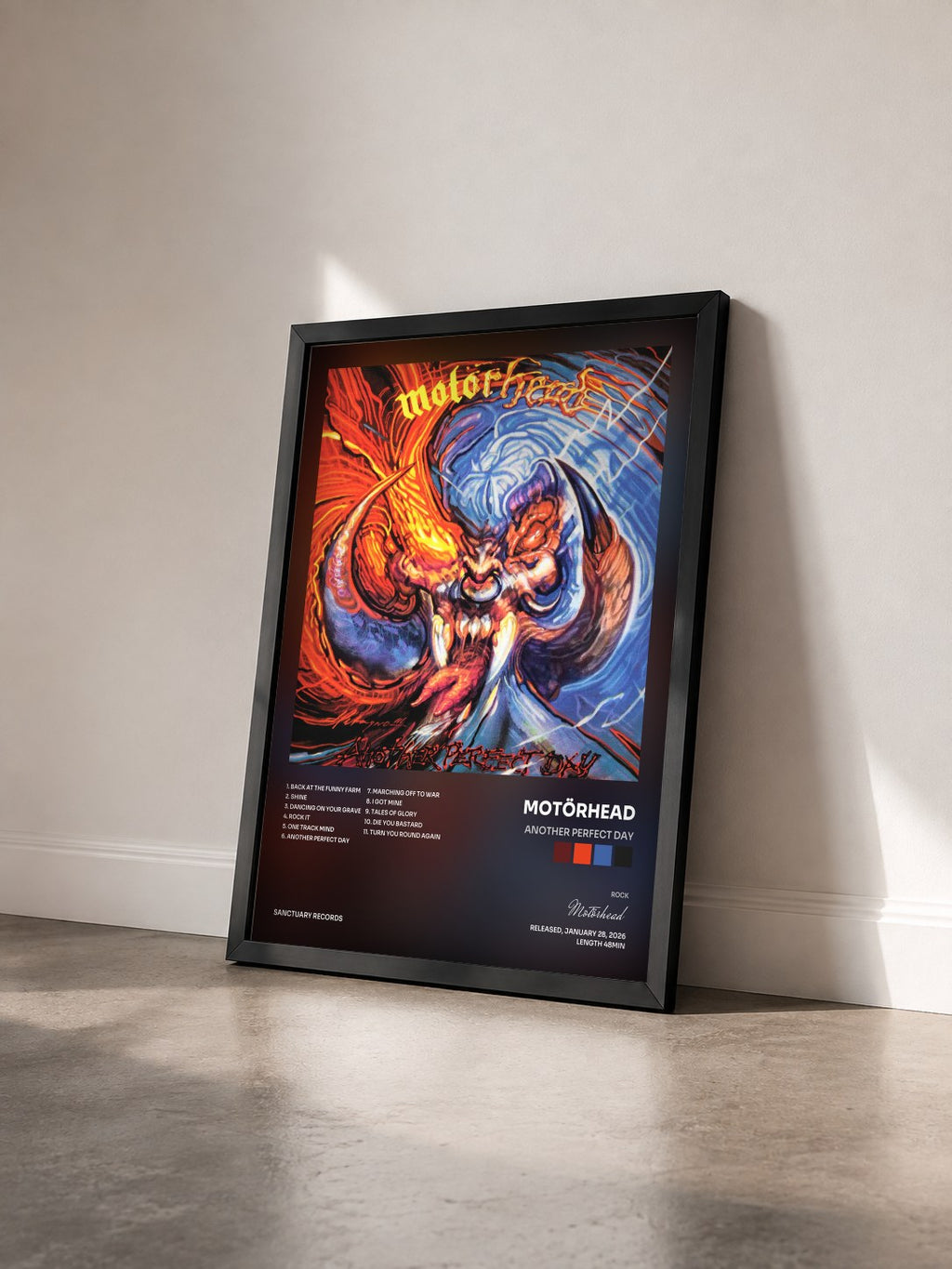 #noir Tableau de l'album Another Perfect Day de Motörhead vu de trois quarts, cadre noir