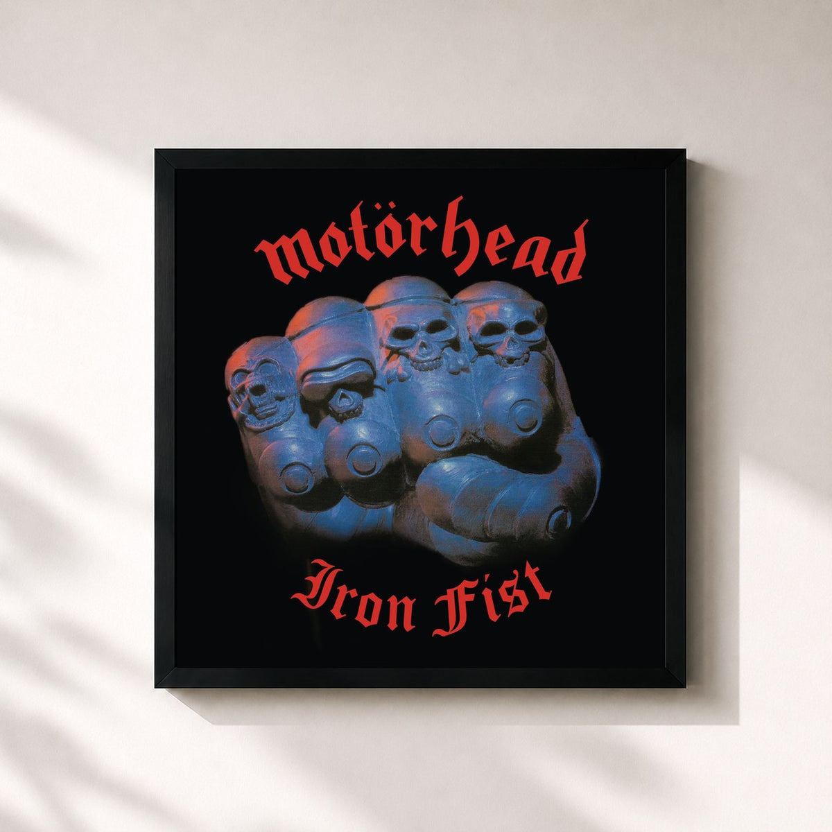 #noir Tableau carré de l'album Iron Fist de Motörhead, cadre noir 32x32 cm