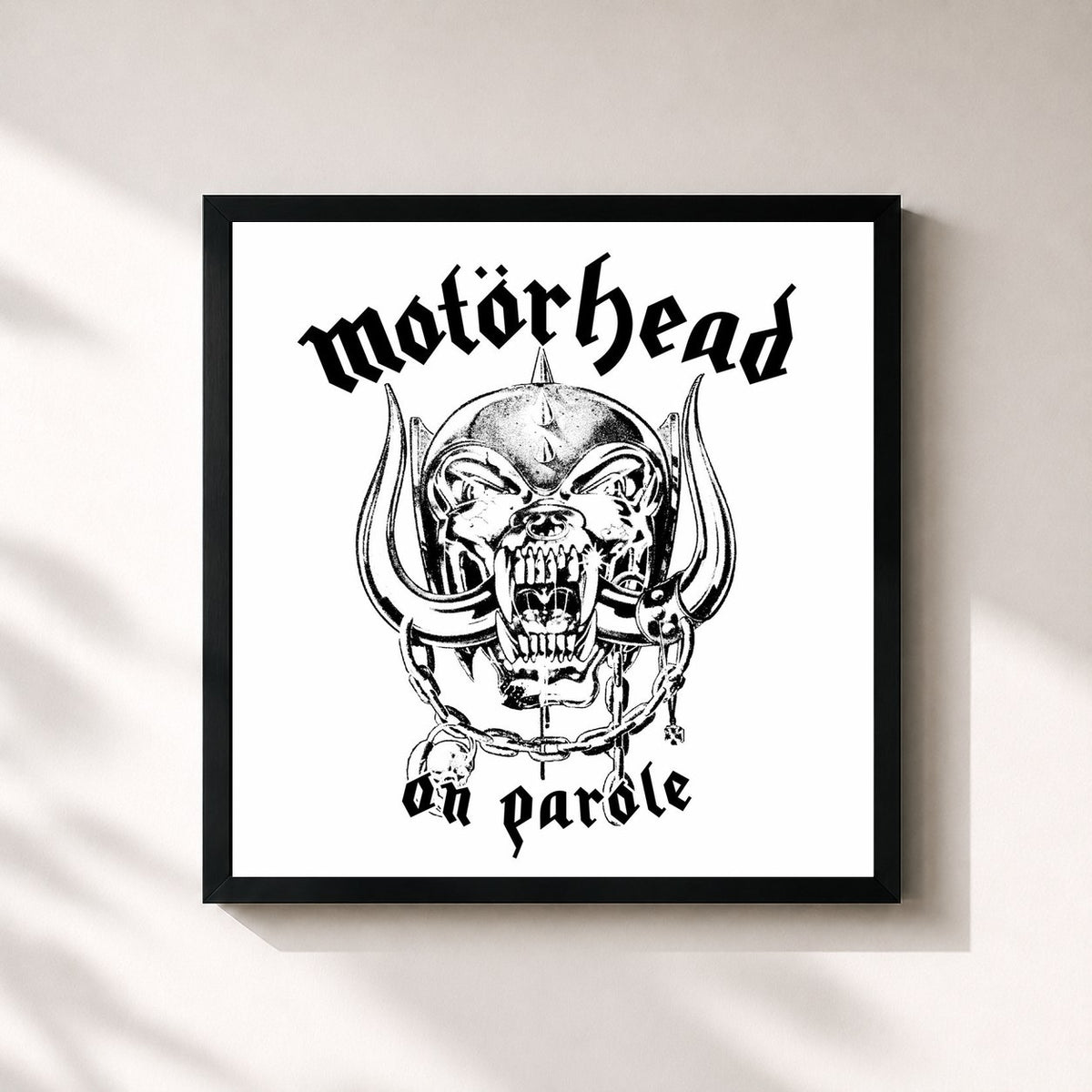 #noir Tableau carré de l'album On Parole de Motörhead, cadre noir 32x32 cm