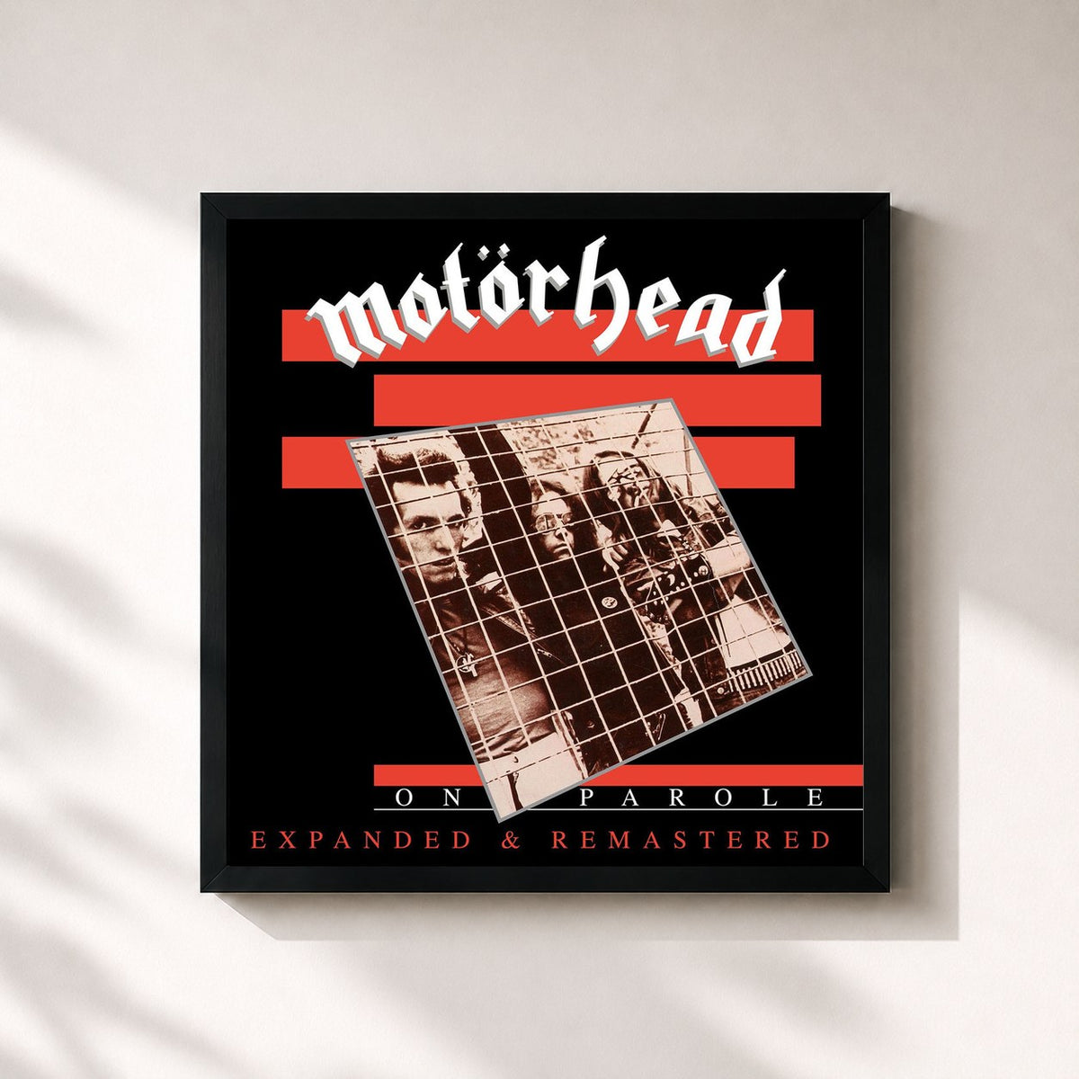 #noir Tableau carré de l'album On Parole (Expanded and Remastered) de Motörhead, cadre noir 32x32 cm