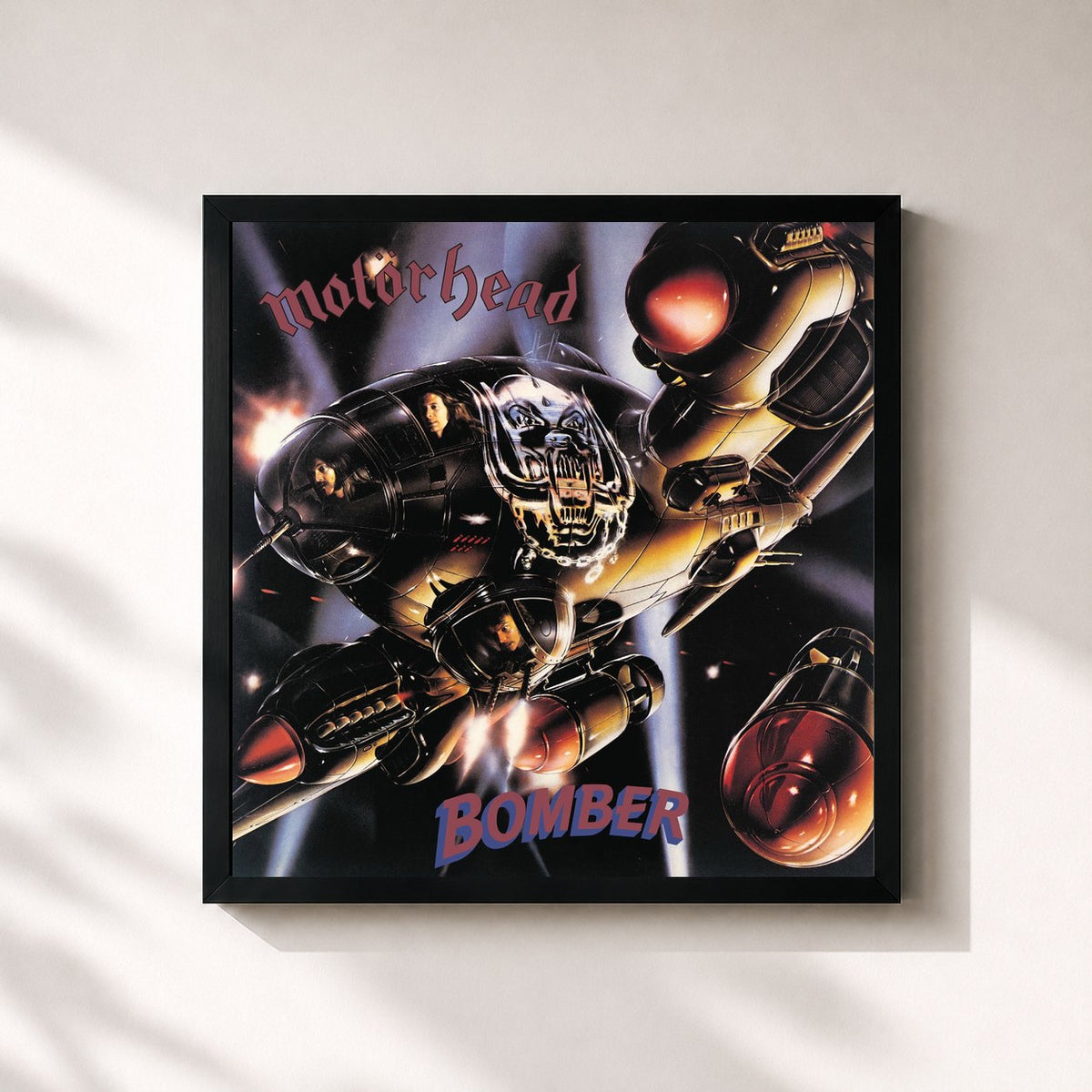 #noir Tableau carré de l'album Bomber de Motörhead, cadre noir 32x32 cm