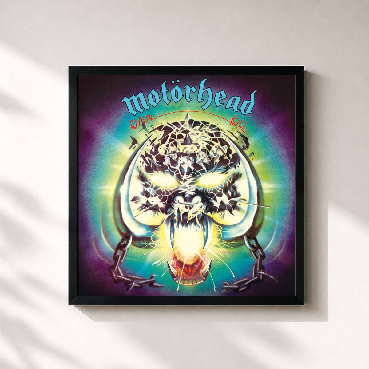 #noir Tableau carré de l'album Overkill de Motörhead, cadre noir 32x32 cm