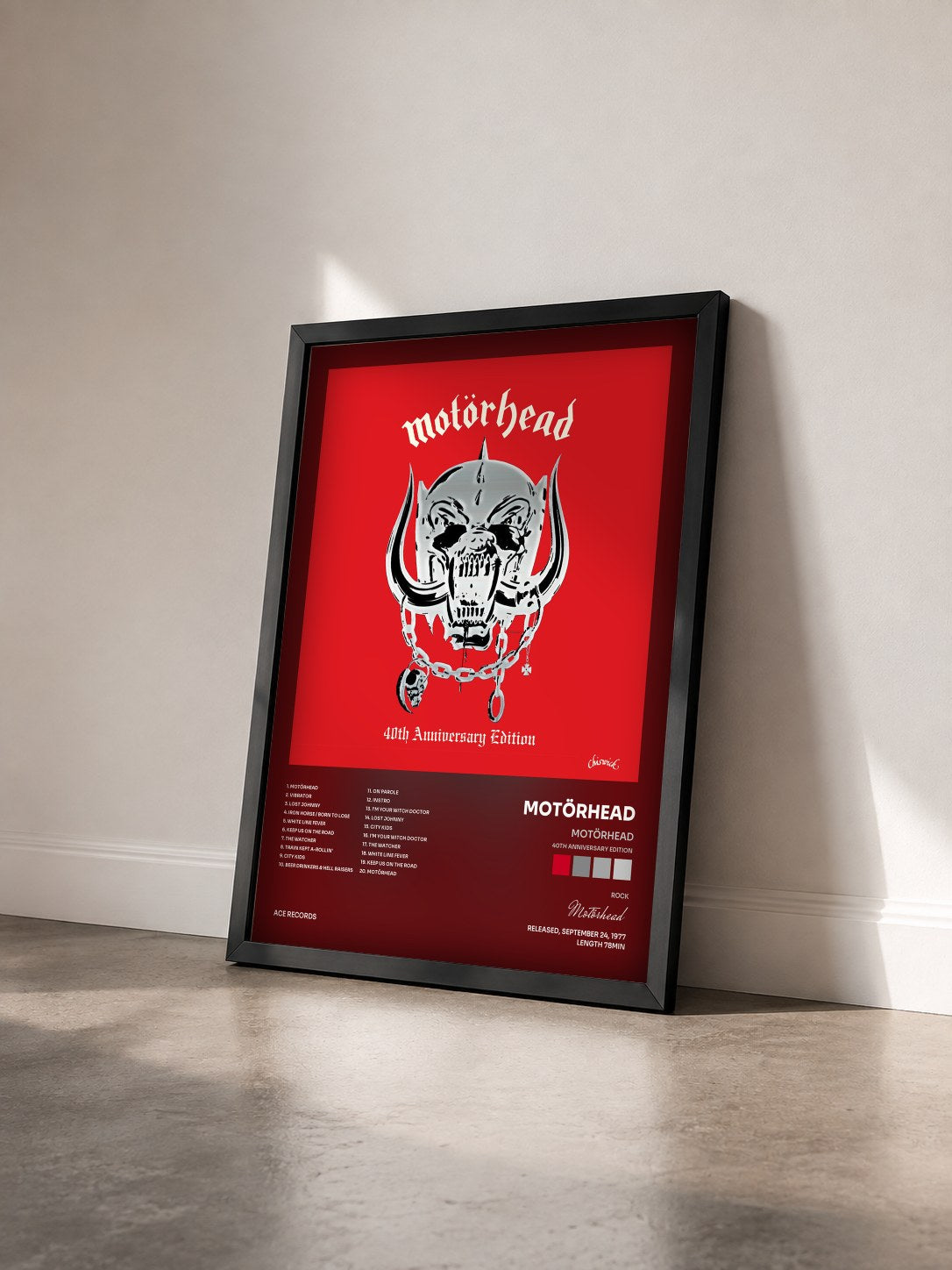 #noir Tableau de l'album Motörhead (40th Anniversary Edition) de Motörhead vu de trois quarts, cadre noir