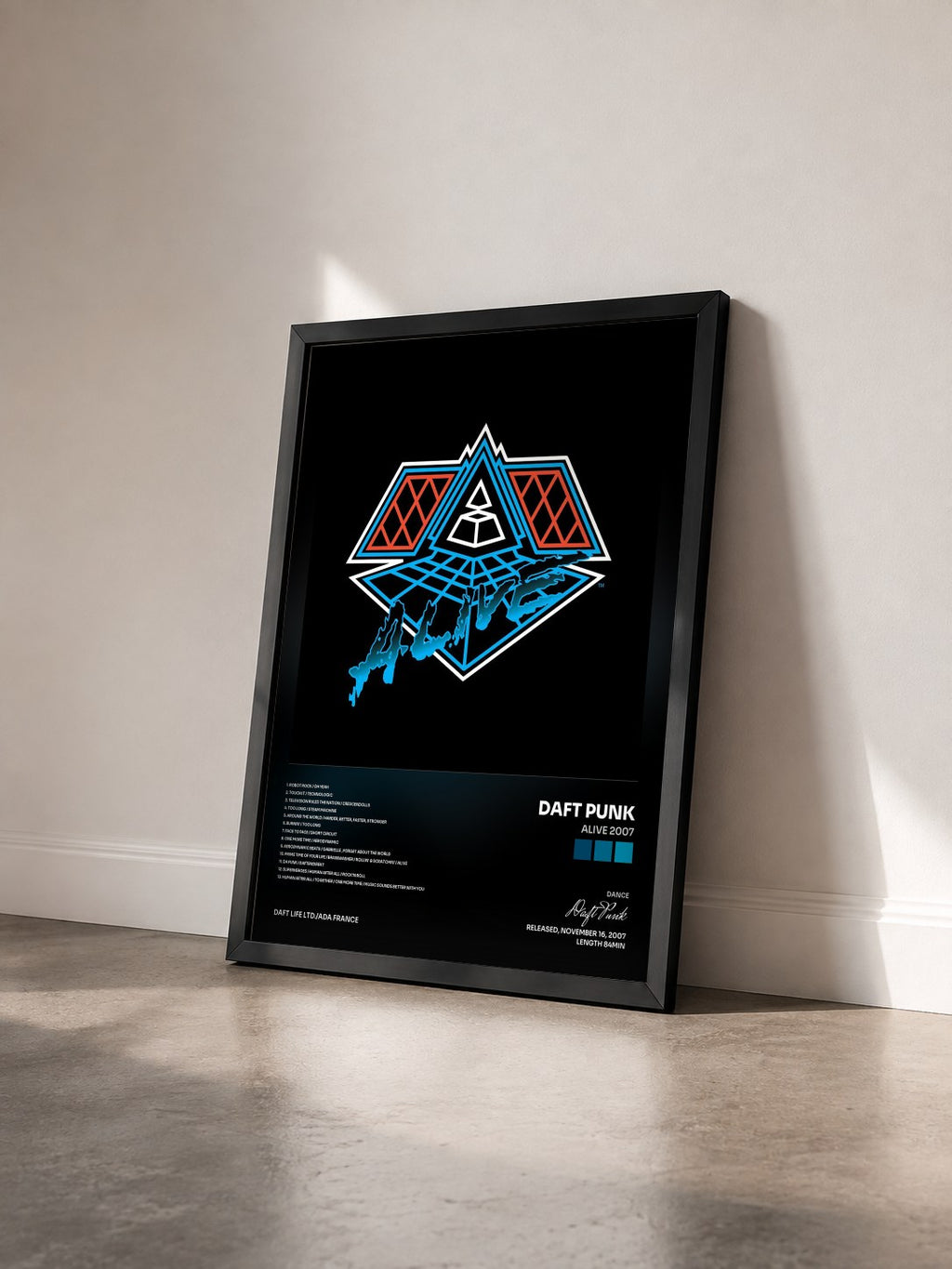 #noir Tableau de l'album Alive 2007 de Daft Punk vu de trois quarts, cadre noir