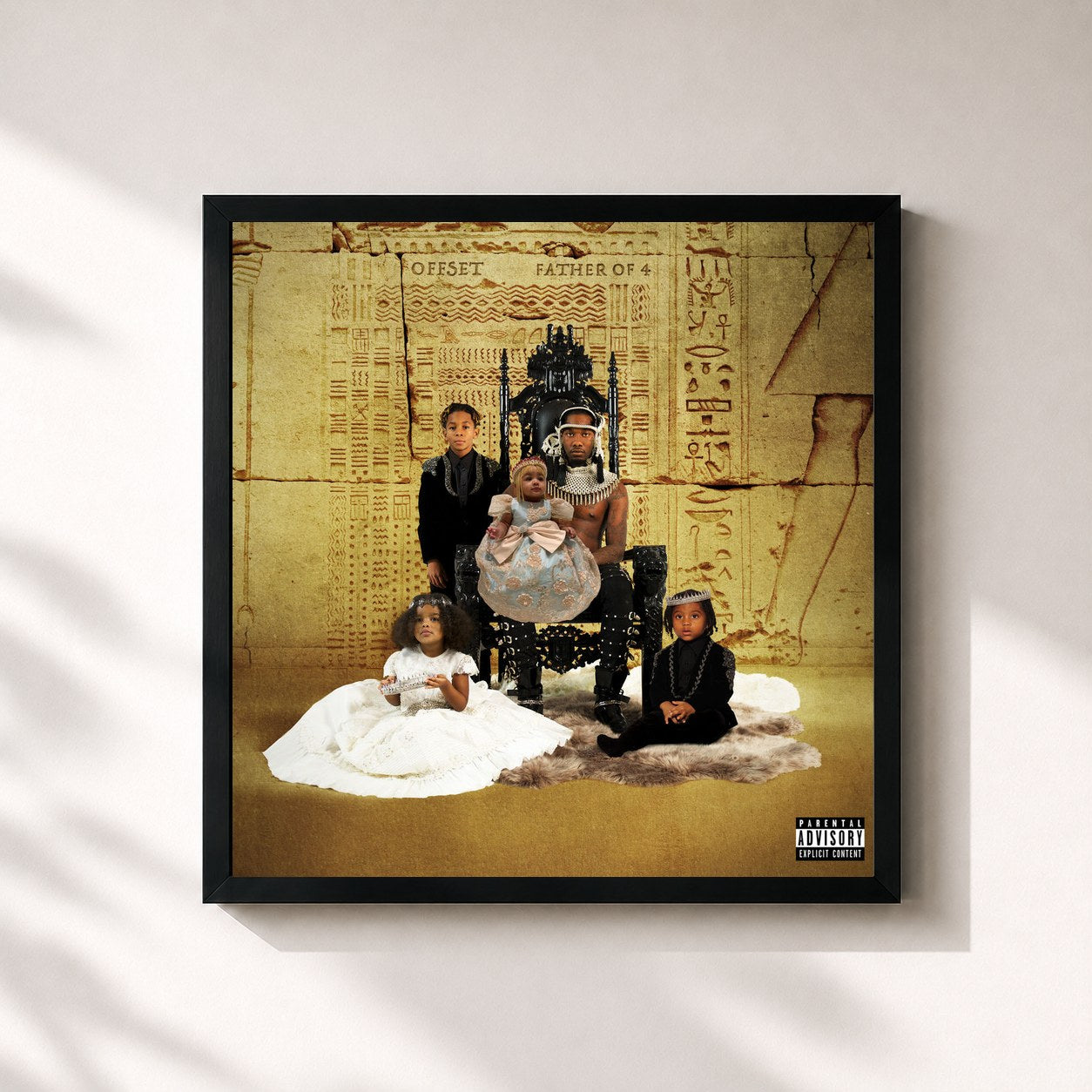 #noir Tableau carré de l'album FATHER OF 4 de Offset, cadre noir 32x32 cm