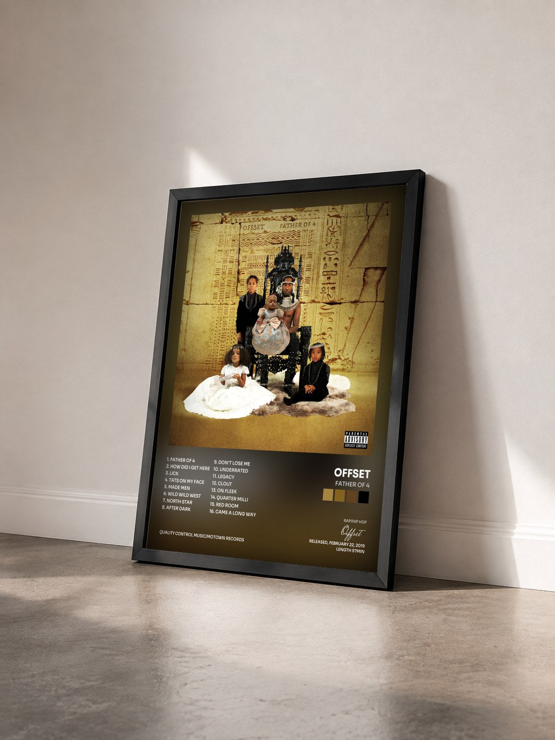 #noir Tableau de l'album FATHER OF 4 de Offset vu de trois quarts, cadre noir