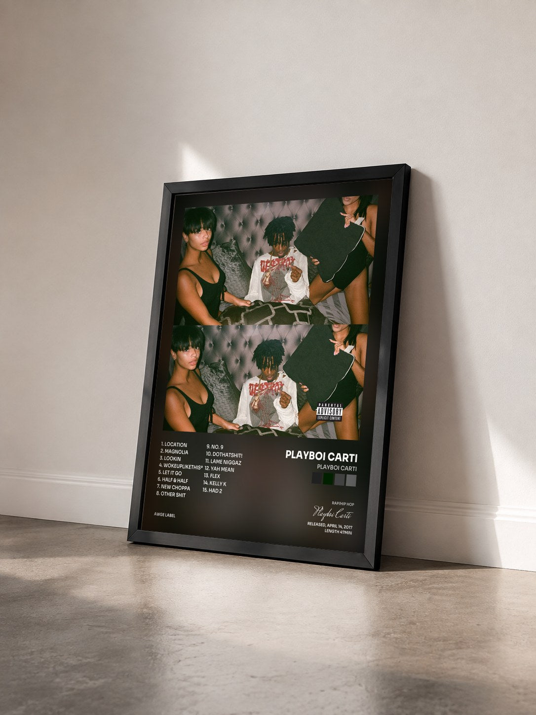 #noir Tableau de l'album Playboi Carti de Playboi Carti vu de trois quarts, cadre noir