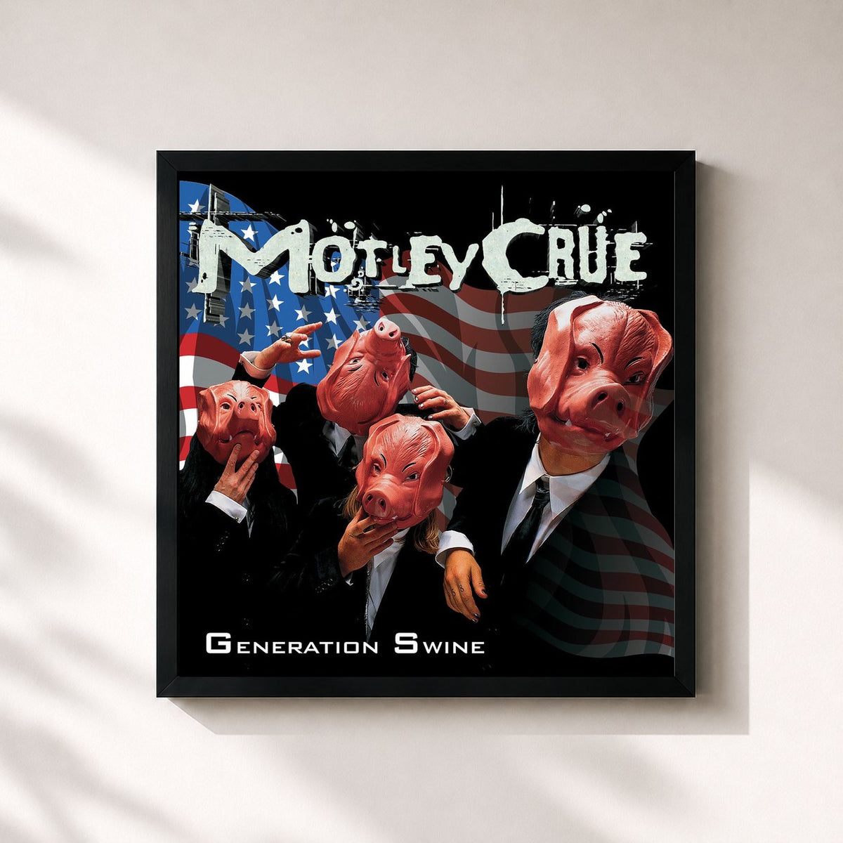 #noir Tableau carré de l'album Generation Swine de Mötley Crüe, cadre noir 32x32 cm