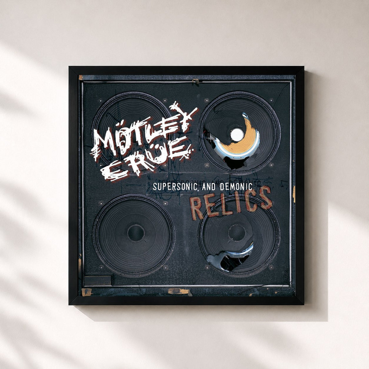 #noir Tableau carré de l'album Supersonic And Demonic Relics de Mötley Crüe, cadre noir 32x32 cm