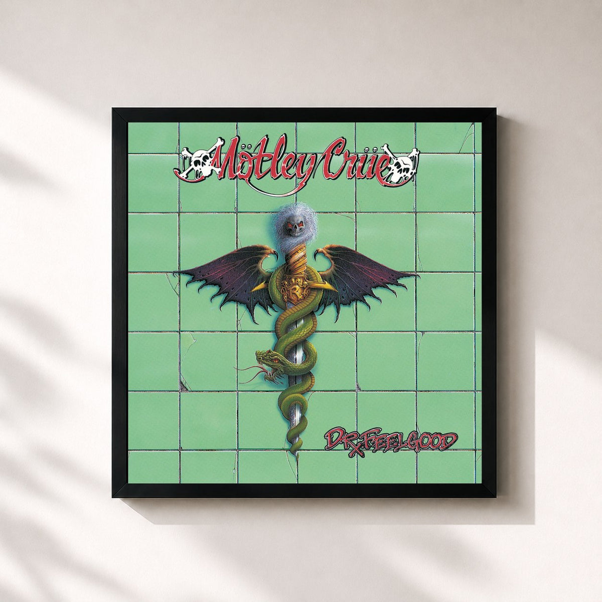 #noir Tableau carré de l'album Dr. Feelgood de Mötley Crüe, cadre noir 32x32 cm