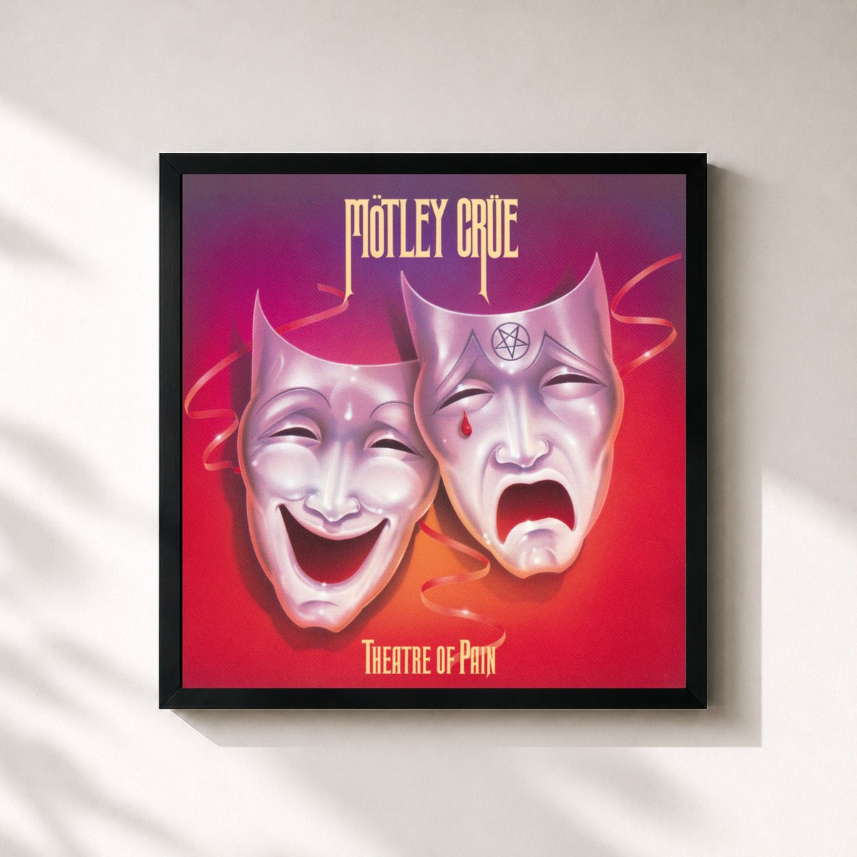 #noir Tableau carré de l'album Theatre of Pain (Deluxe Version) de Mötley Crüe, cadre noir 32x32 cm