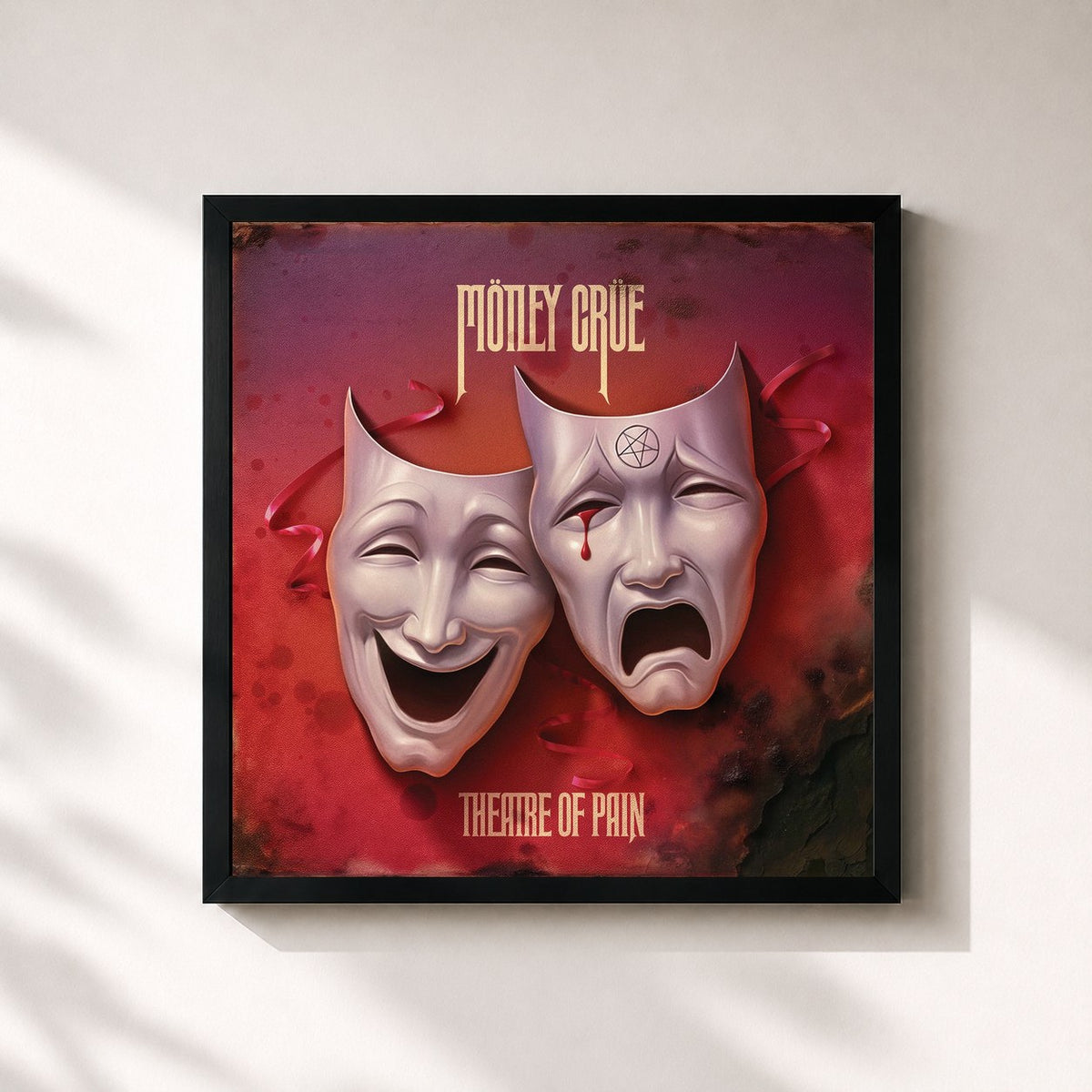 #noir Tableau carré de l'album Theatre of Pain de Mötley Crüe, cadre noir 32x32 cm
