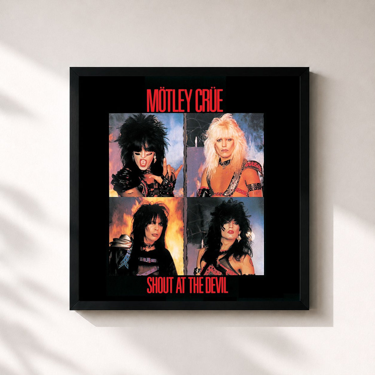 #noir Tableau carré de l'album Shout At The Devil de Mötley Crüe, cadre noir 32x32 cm