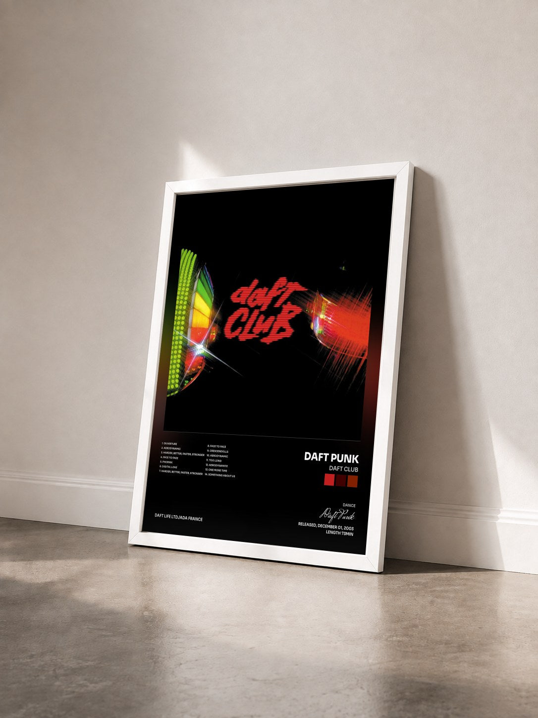 #blanc Tableau de l'album Daft Club de Daft Punk vu de trois quarts, cadre blanc