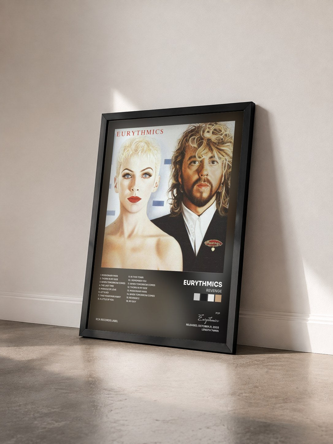 #noir Tableau de l'album Revenge de Eurythmics vu de trois quarts, cadre noir