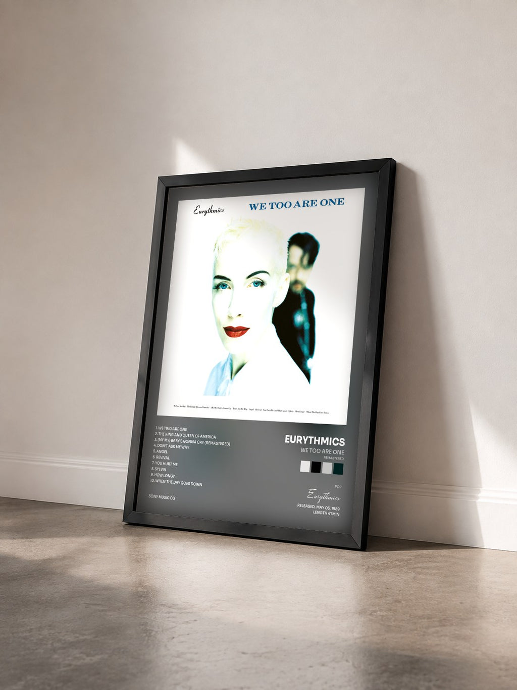 #noir Tableau de l'album We Too Are One (Remastered) de Eurythmics vu de trois quarts, cadre noir
