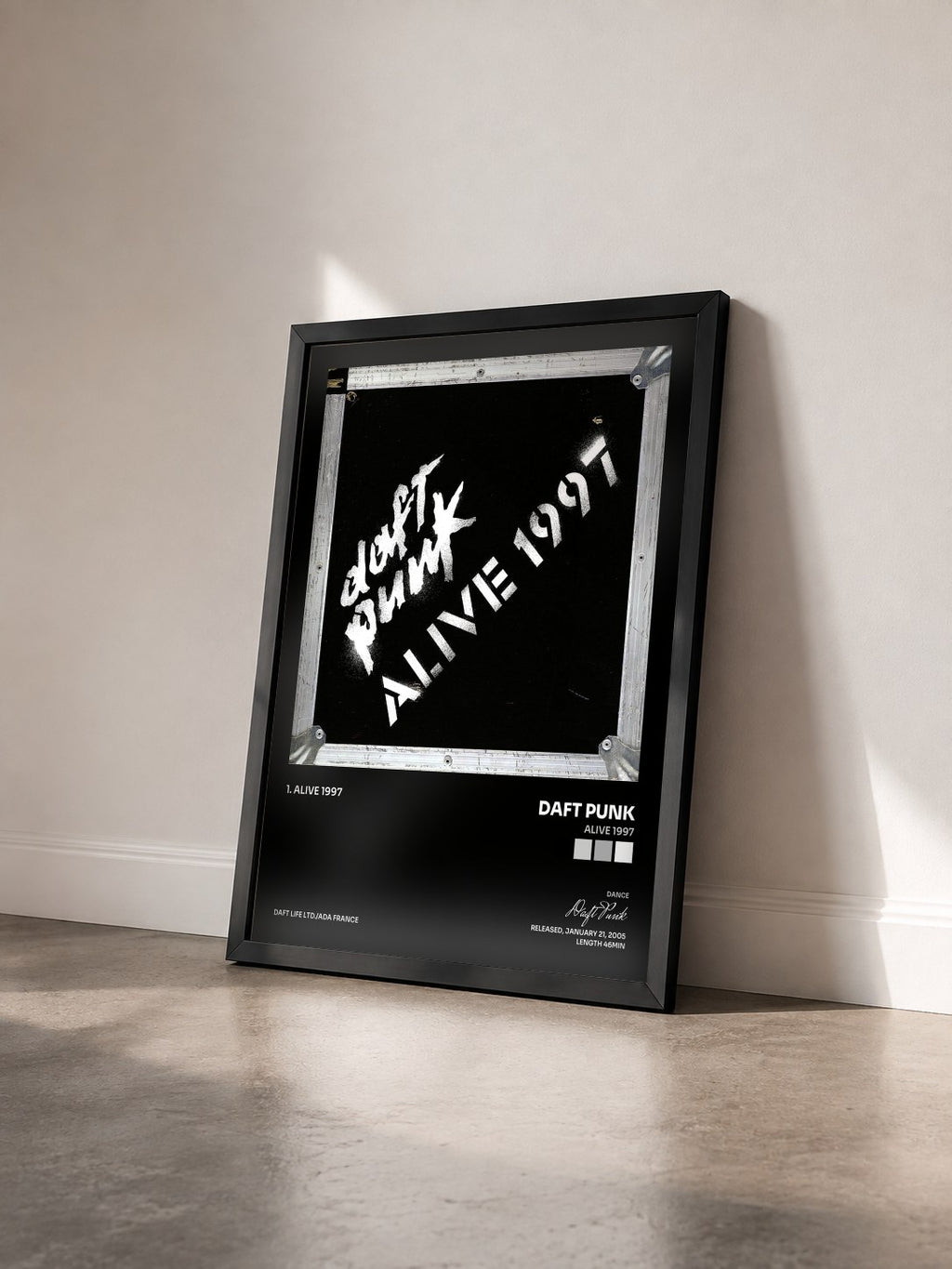 #noir Tableau de l'album Alive 1997 de Daft Punk vu de trois quarts, cadre noir