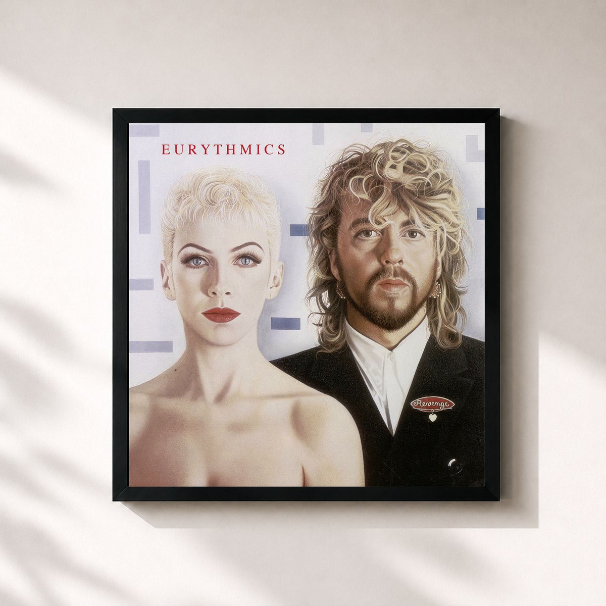 #noir Tableau carré de l'album Revenge (2018 Remastered) de Eurythmics, cadre noir 32x32 cm