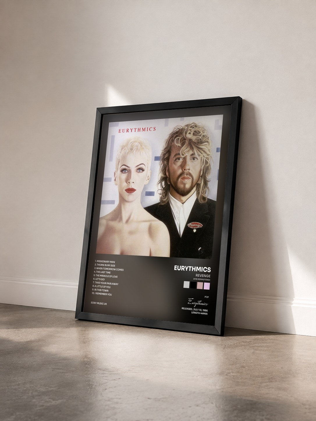 #noir Tableau de l'album Revenge (2018 Remastered) de Eurythmics vu de trois quarts, cadre noir