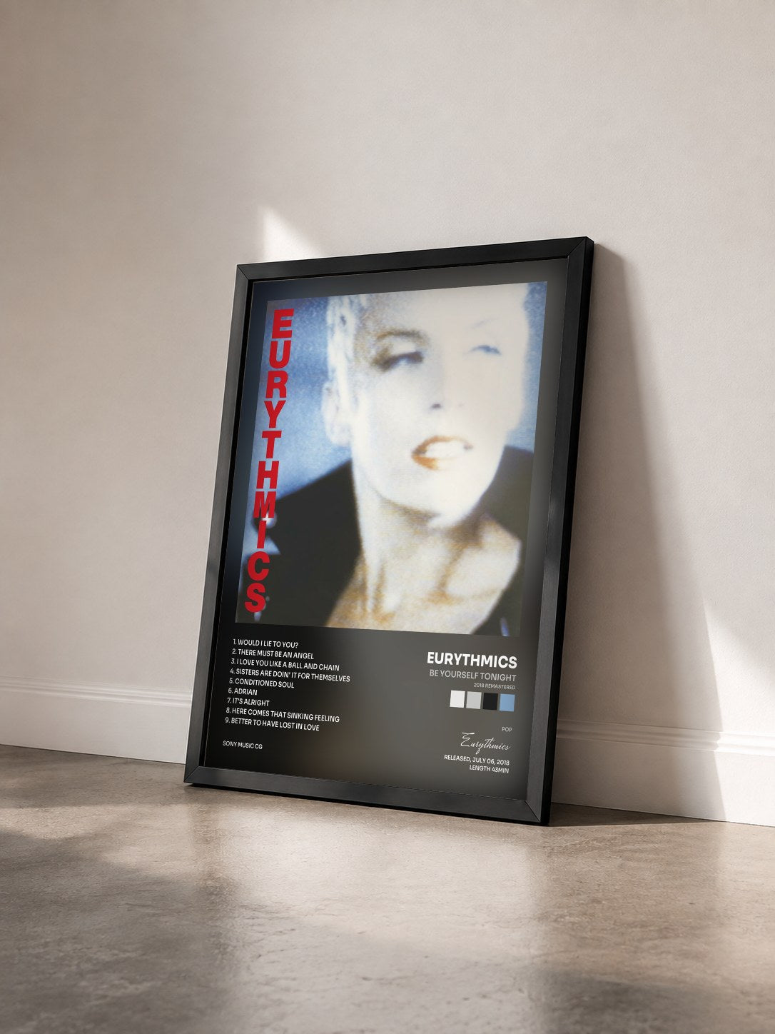 #noir Tableau de l'album Be Yourself Tonight (2018 Remastered) de Eurythmics vu de trois quarts, cadre noir