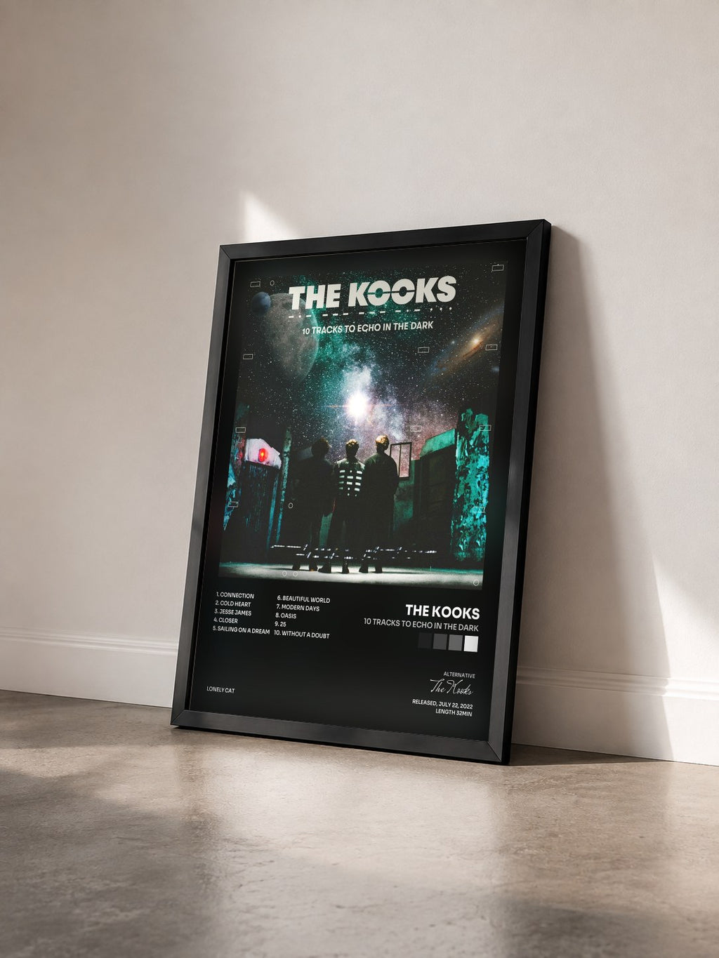 #noir Tableau de l'album 10 Tracks to Echo in the Dark de The Kooks vu de trois quarts, cadre noir