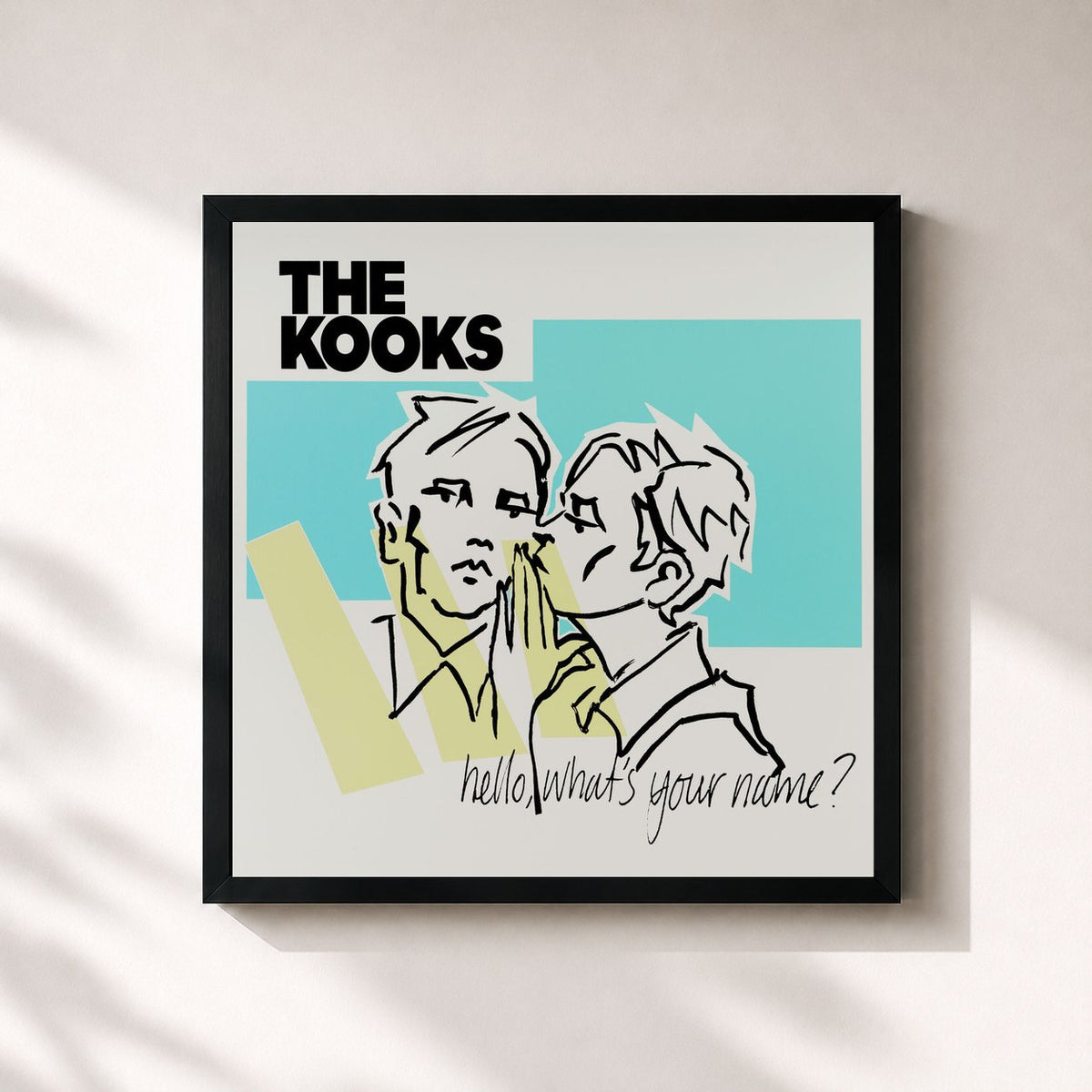 #noir Hello, What's Your Name? de The Kooks en lámina cuadrada enmarcada, marco negro de 32x32 cm