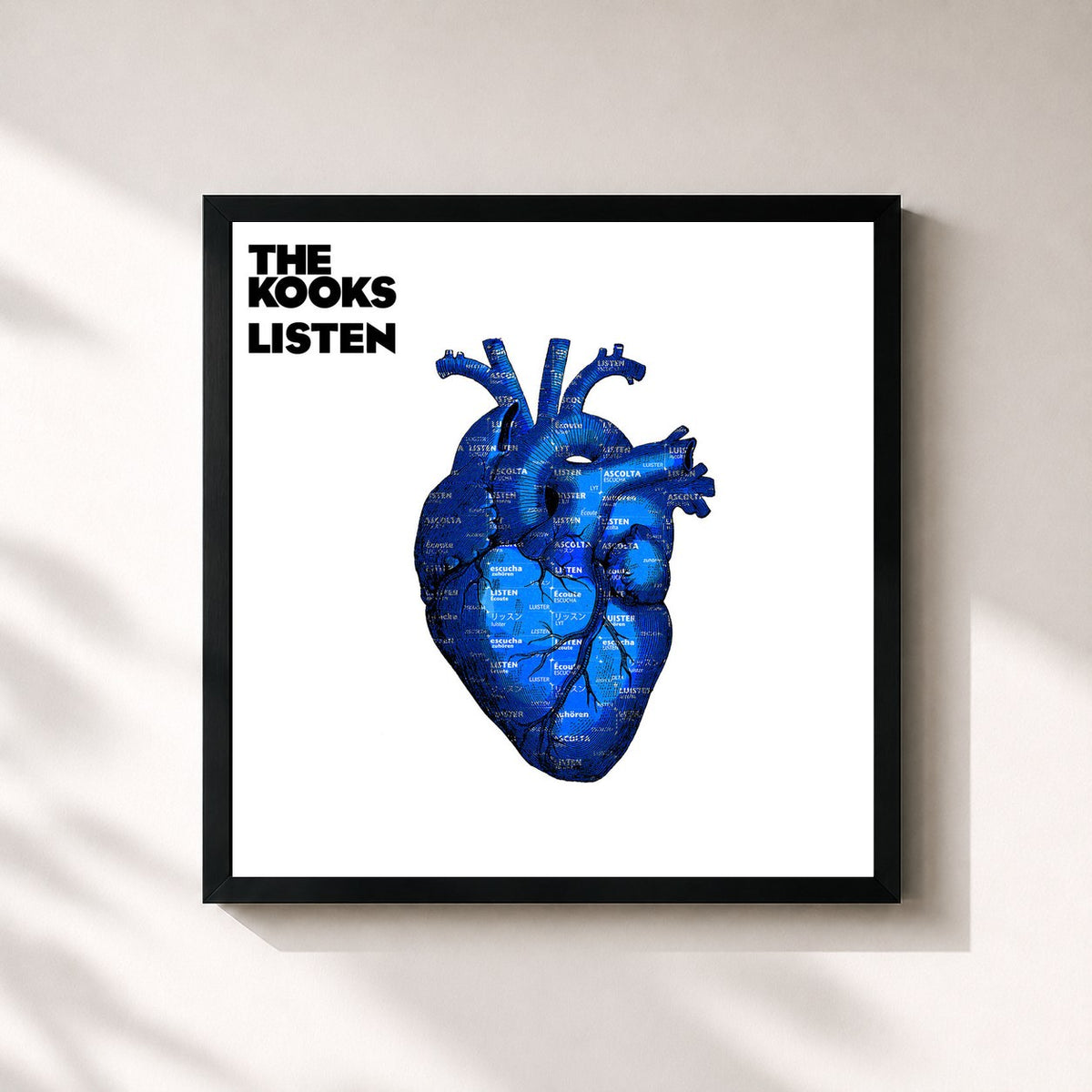 #noir Listen de The Kooks en lámina cuadrada enmarcada, marco negro de 32x32 cm