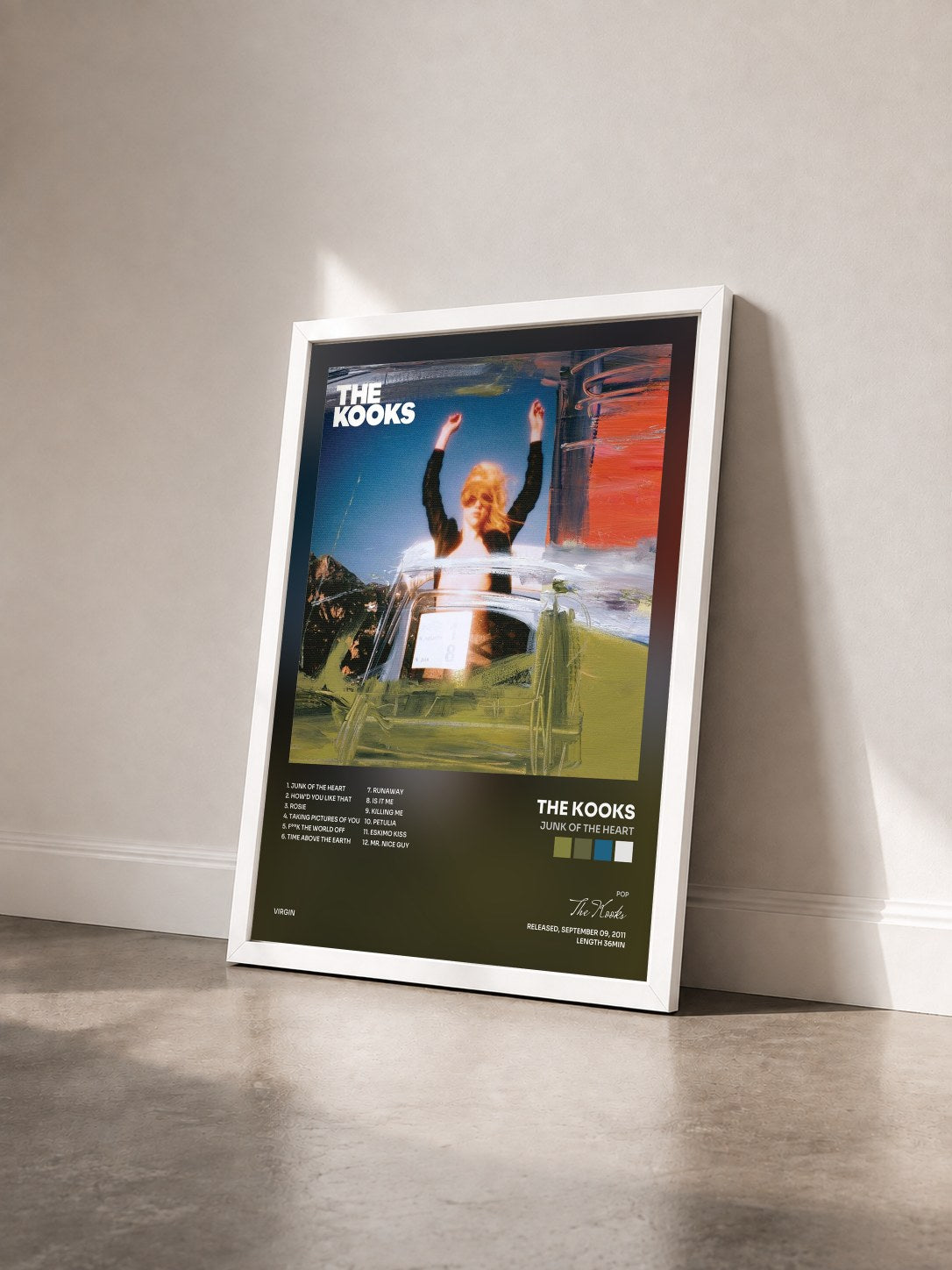 #blanc Junk Of The Heart de The Kooks en lámina enmarcada vista de tres cuartos, marco blanco
