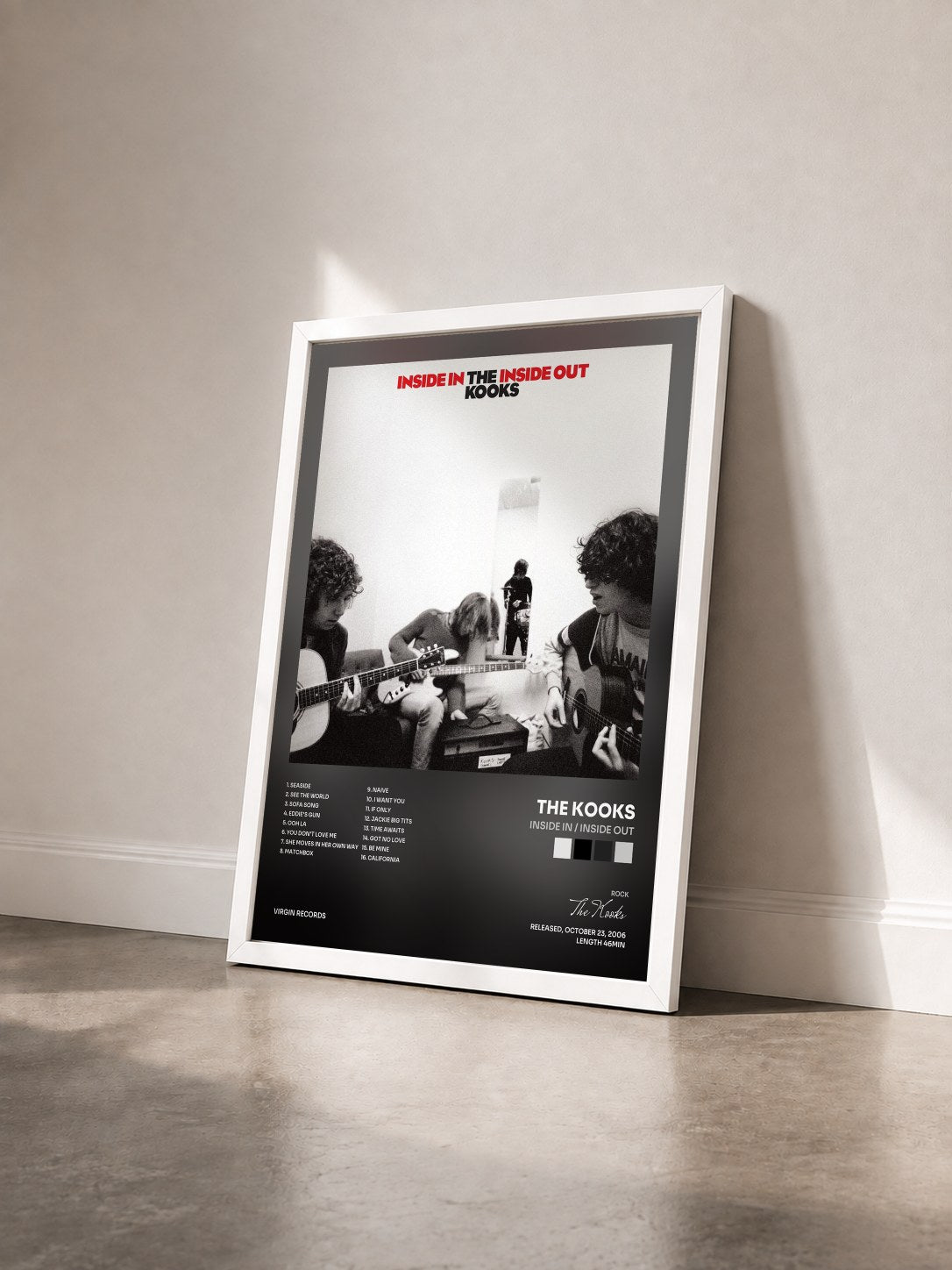 #blanc Inside In / Inside Out by The Kooks as a framed art print seen at an angle, white frame