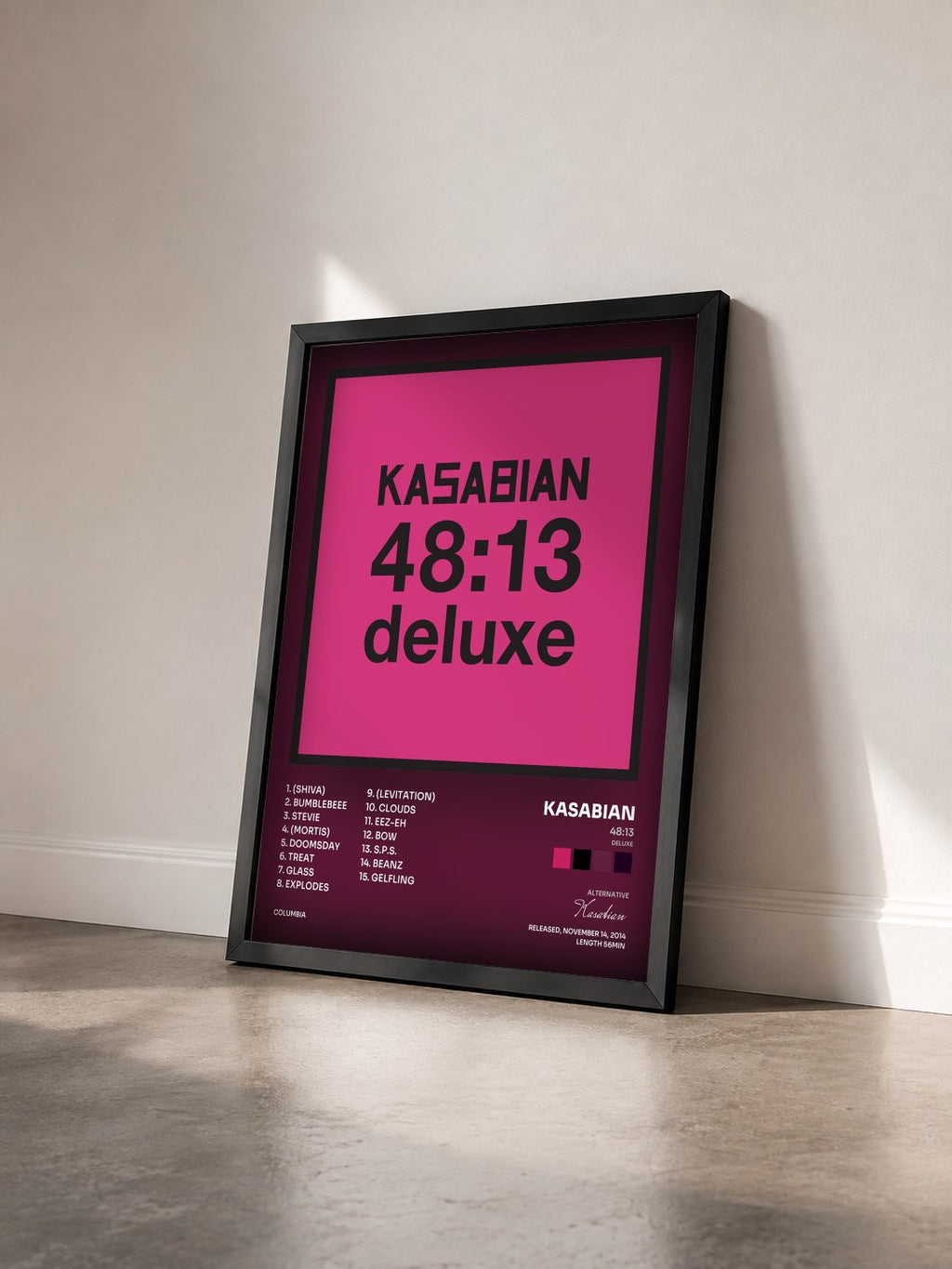 #noir Tableau de l'album 48:13 (Deluxe) de Kasabian vu de trois quarts, cadre noir
