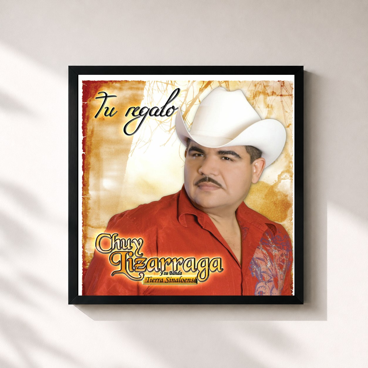#noir Tableau carré de l'album Tu Regalo de Chuy Lizarraga y Su Banda Tierra Sinaloense, cadre noir 32x32 cm