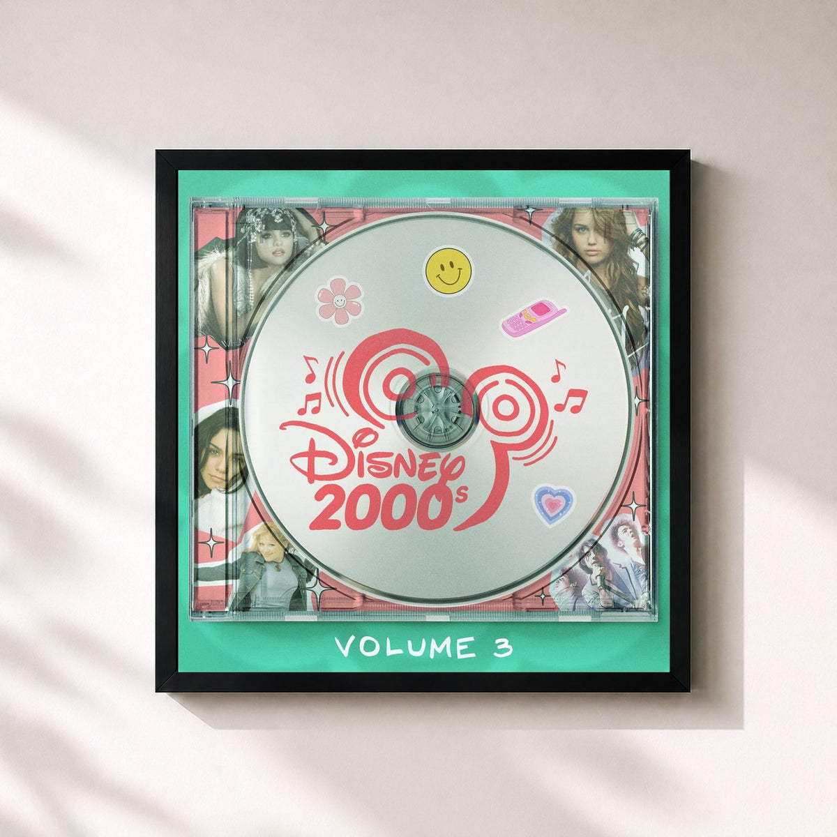 #noir Tableau carré de l'album Disney 2000s, Vol. 3: Disney Channel Theme Songs de Disney, cadre noir 32x32 cm