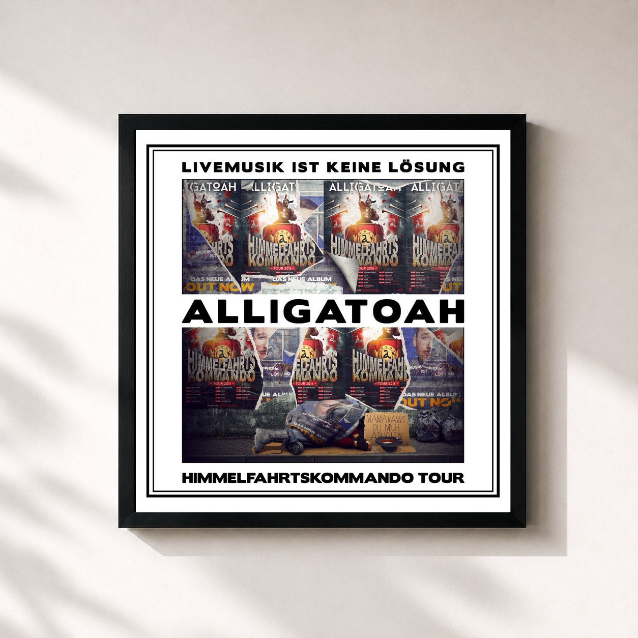 #noir Tableau carré de l'album Livemusik ist keine Lösung - Himmelfahrtskommando Tour de Alligatoah, cadre noir 32x32 cm