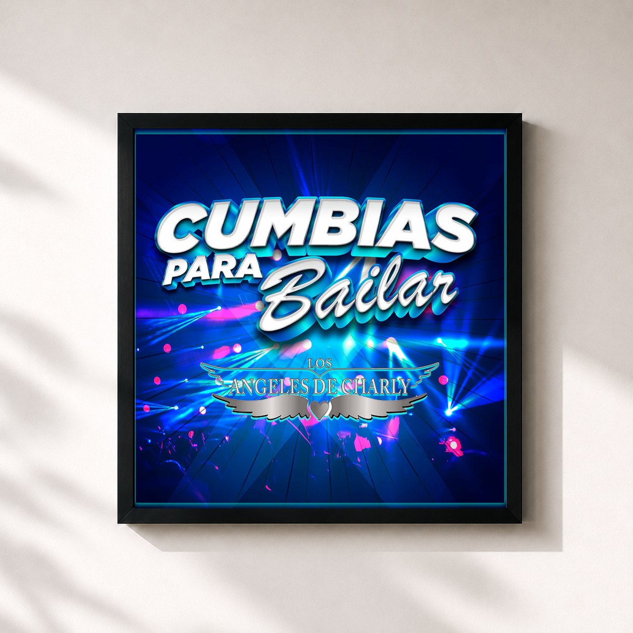 #noir Tableau carré de l'album Cumbias Para Bailar de Los Angeles de Charly, cadre noir 32x32 cm