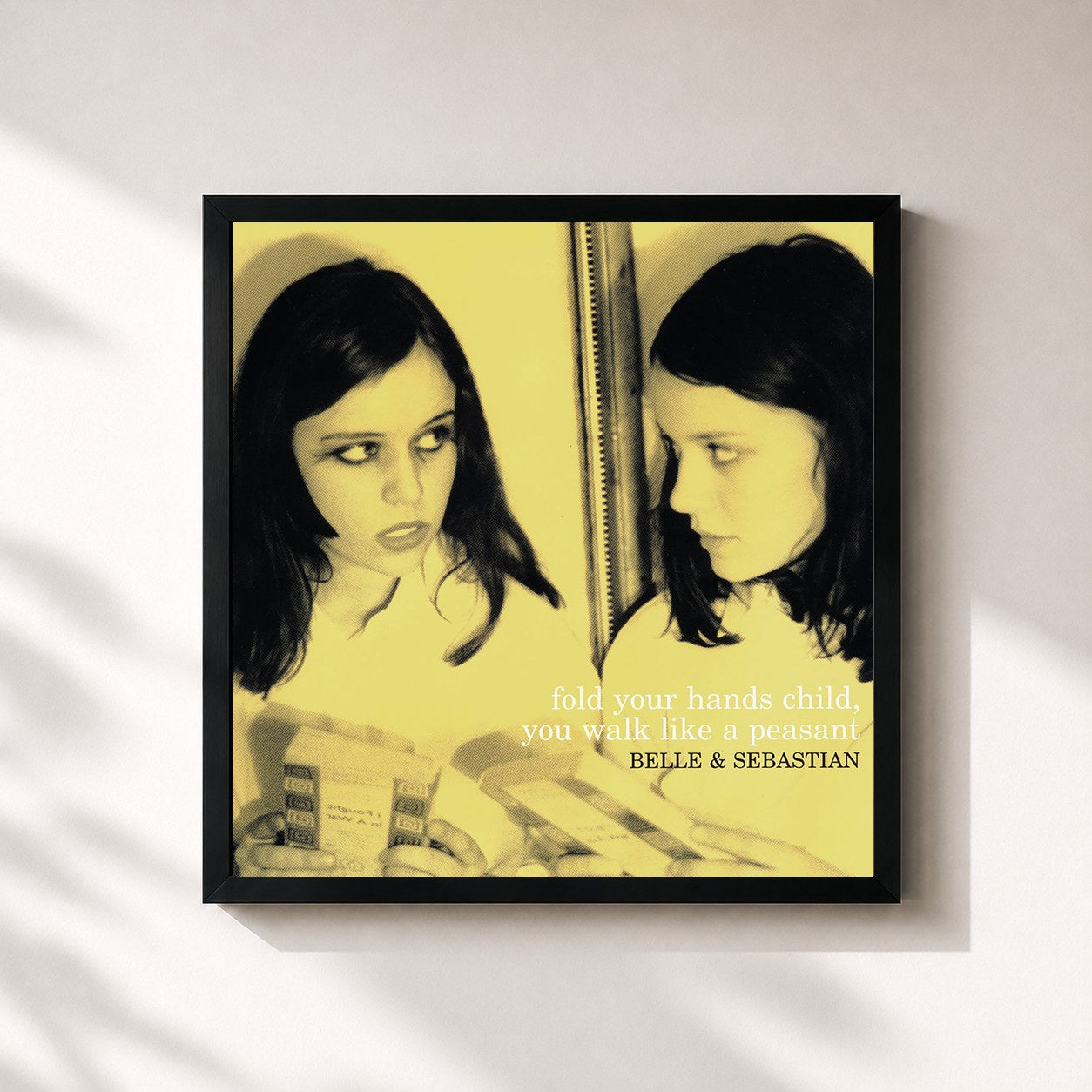 #noir Tableau carré de l'album Fold Your Hands Child You Walk Like a Peasant de Belle and Sebastian, cadre noir 32x32 cm