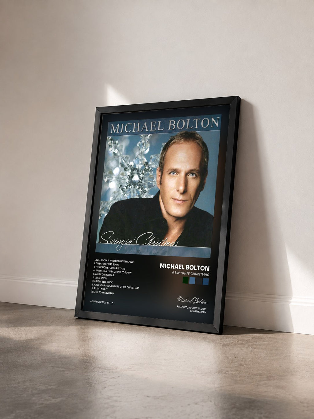 #noir Tableau de l'album A Swingin' Christmas de Michael Bolton vu de trois quarts, cadre noir