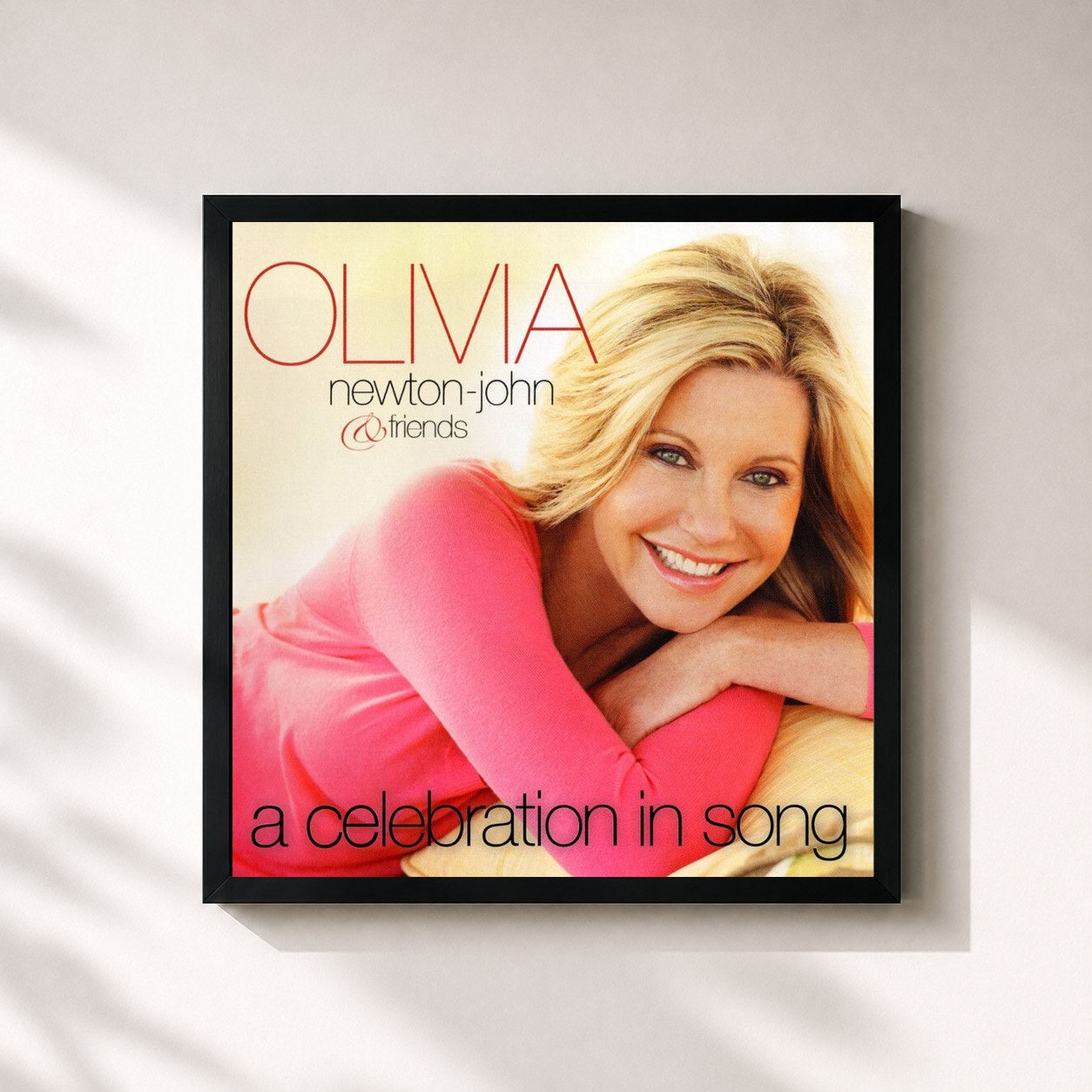 #noir Tableau carré de l'album A Celebration In Song de Olivia Newton-John, cadre noir 32x32 cm