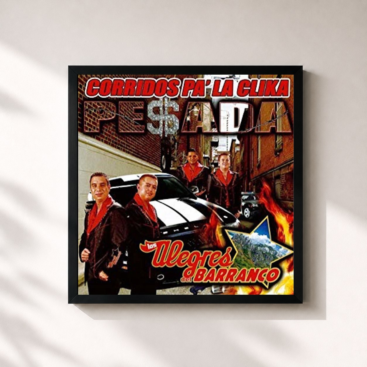 #noir Tableau carré de l'album Corridos Pa` La Clika Pesada de Los Alegres Del Barranco, cadre noir 32x32 cm