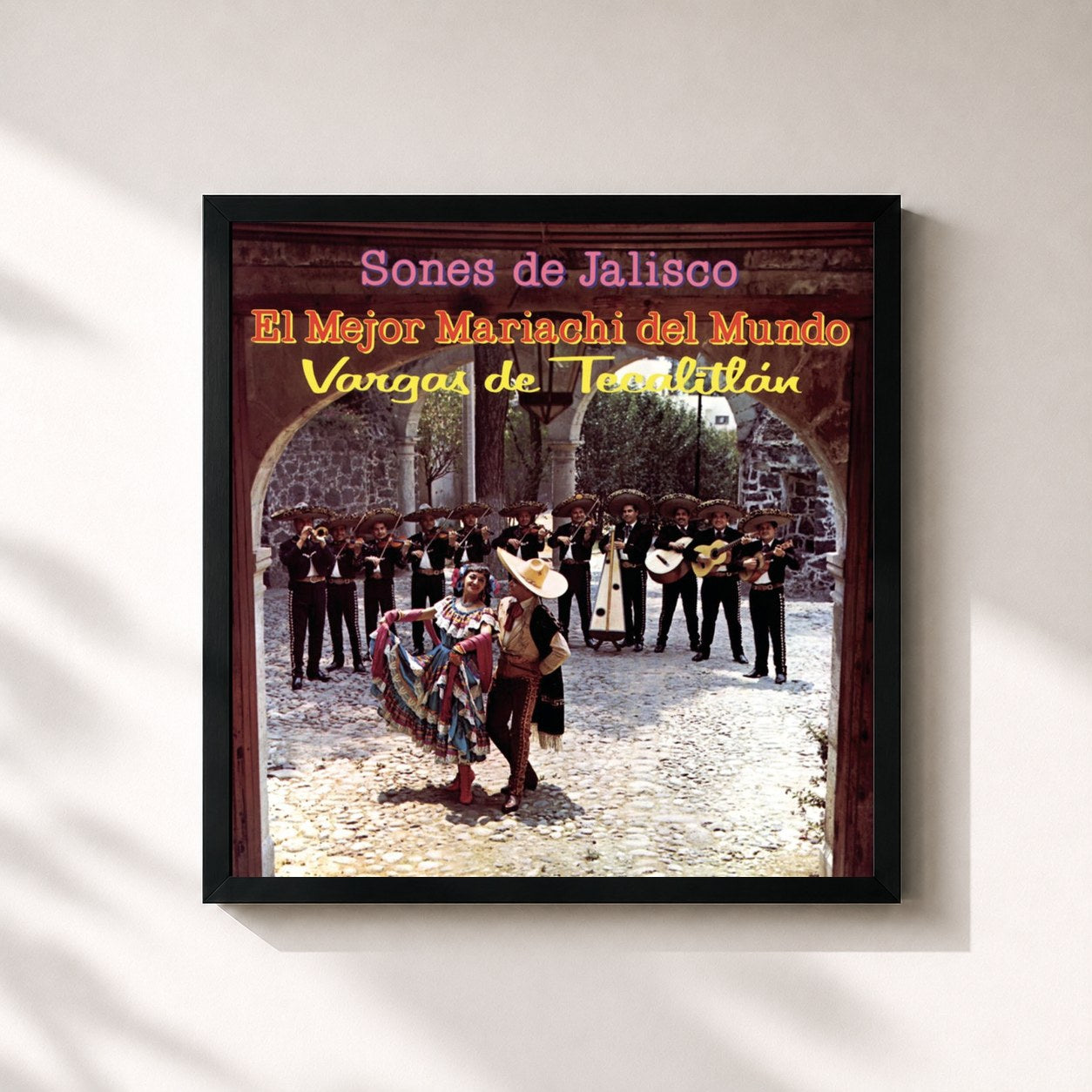 #noir Tableau carré de l'album Sones De Jalisco Con El Mejor Mariachi Del Mundo de Mariachi Vargas De Tecalitlan, cadre noir 32x32 cm