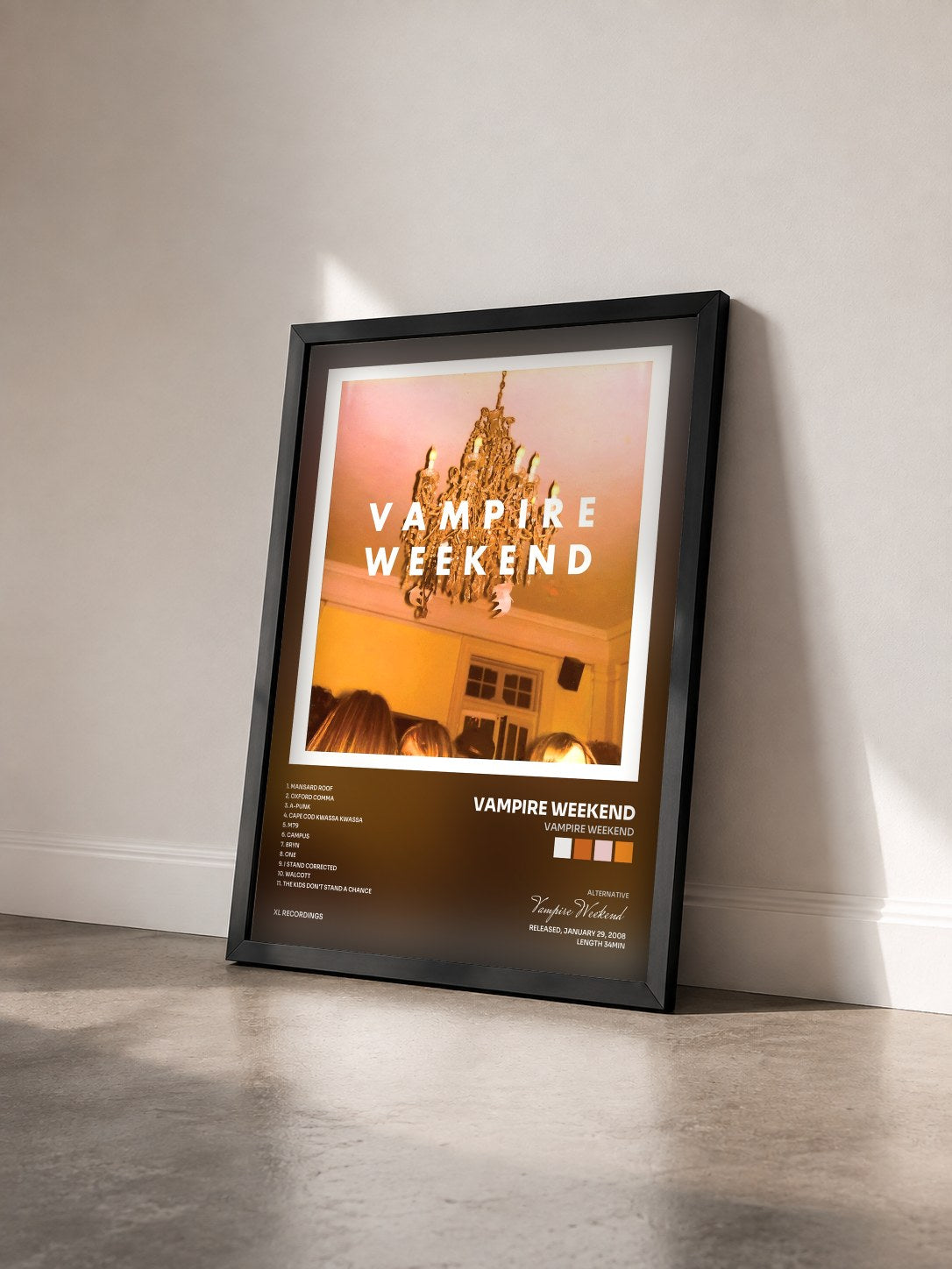 #noir Vampire Weekend by Vampire Weekend as a framed art print seen at an angle, black frame