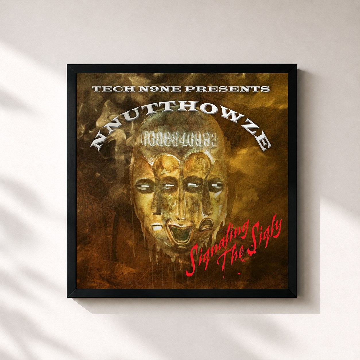 #noir Tableau carré de l'album Tech N9ne Presents: NNUTTHOWZE - Siqnaling The Siqly de Tech N9ne, cadre noir 32x32 cm