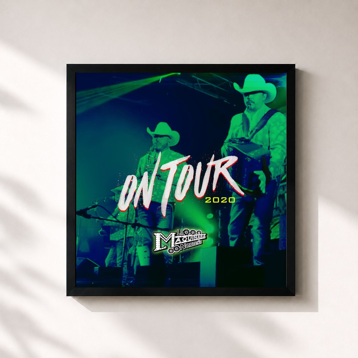 #noir Tableau carré de l'album On Tour 2020 de La Maquinaria Norteña, cadre noir 32x32 cm
