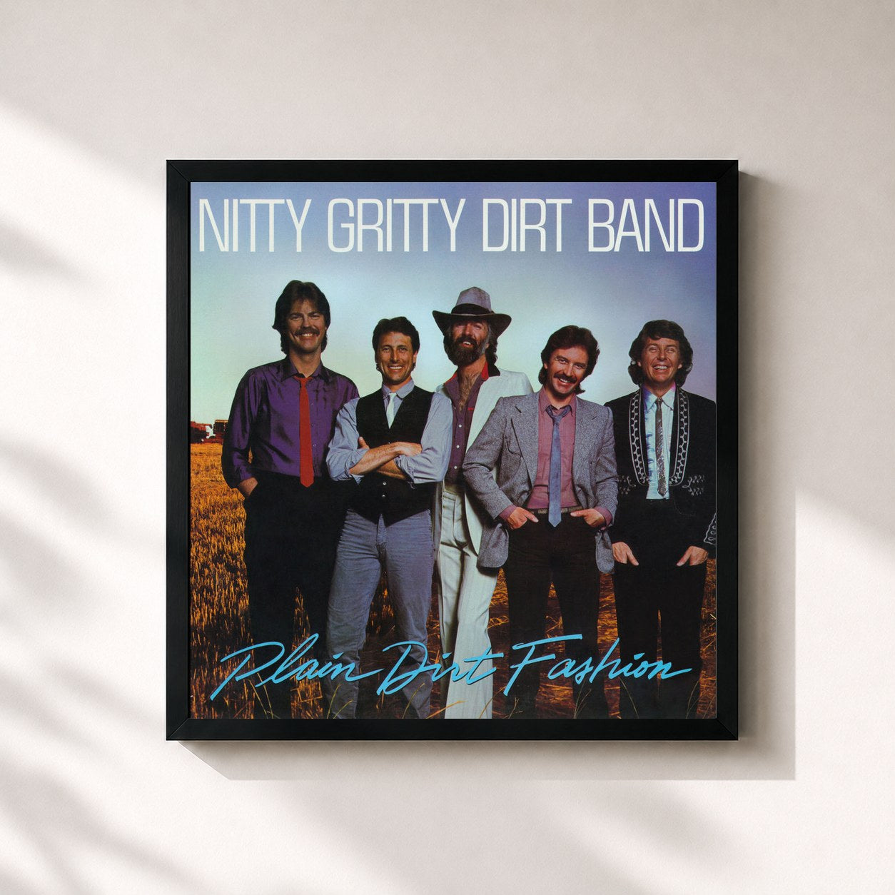 #noir Tableau carré de l'album Plain Dirt Fashion de Nitty Gritty Dirt Band, cadre noir 32x32 cm