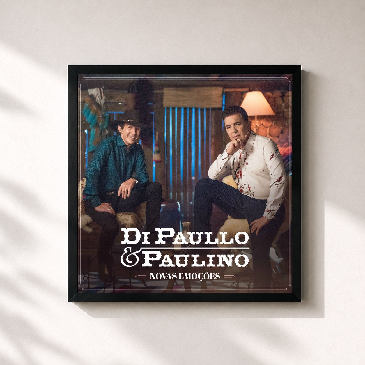 #noir Tableau carré de l'album Novas Emoções de Di Paullo & Paulino, cadre noir 32x32 cm