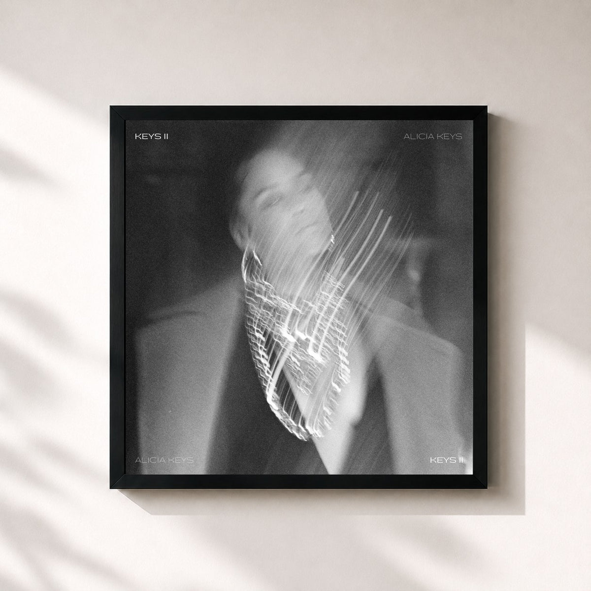 #noir Tableau carré de l'album KEYS II de Alicia Keys, cadre noir 32x32 cm