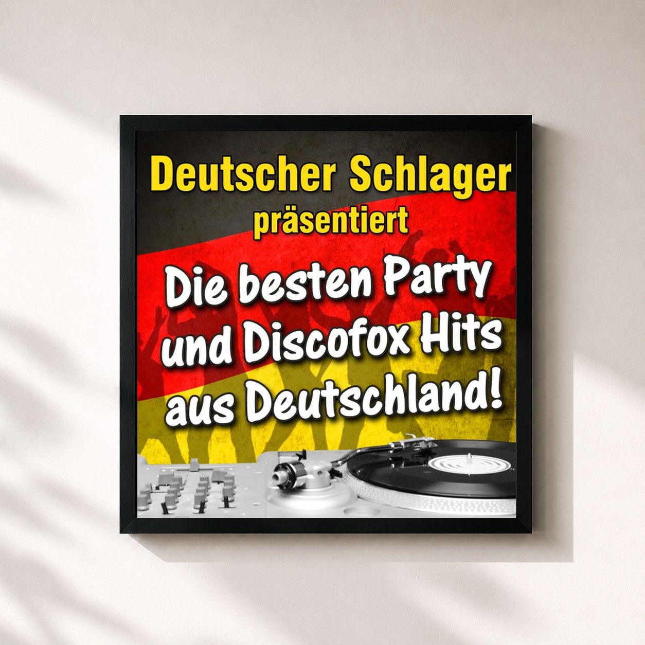 #noir Tableau carré de l'album Deutscher Schlager präsentiert - Die besten Party und Discofox Hits aus Deutschland! de Deutscher Schlager, cadre noir 32x32 cm