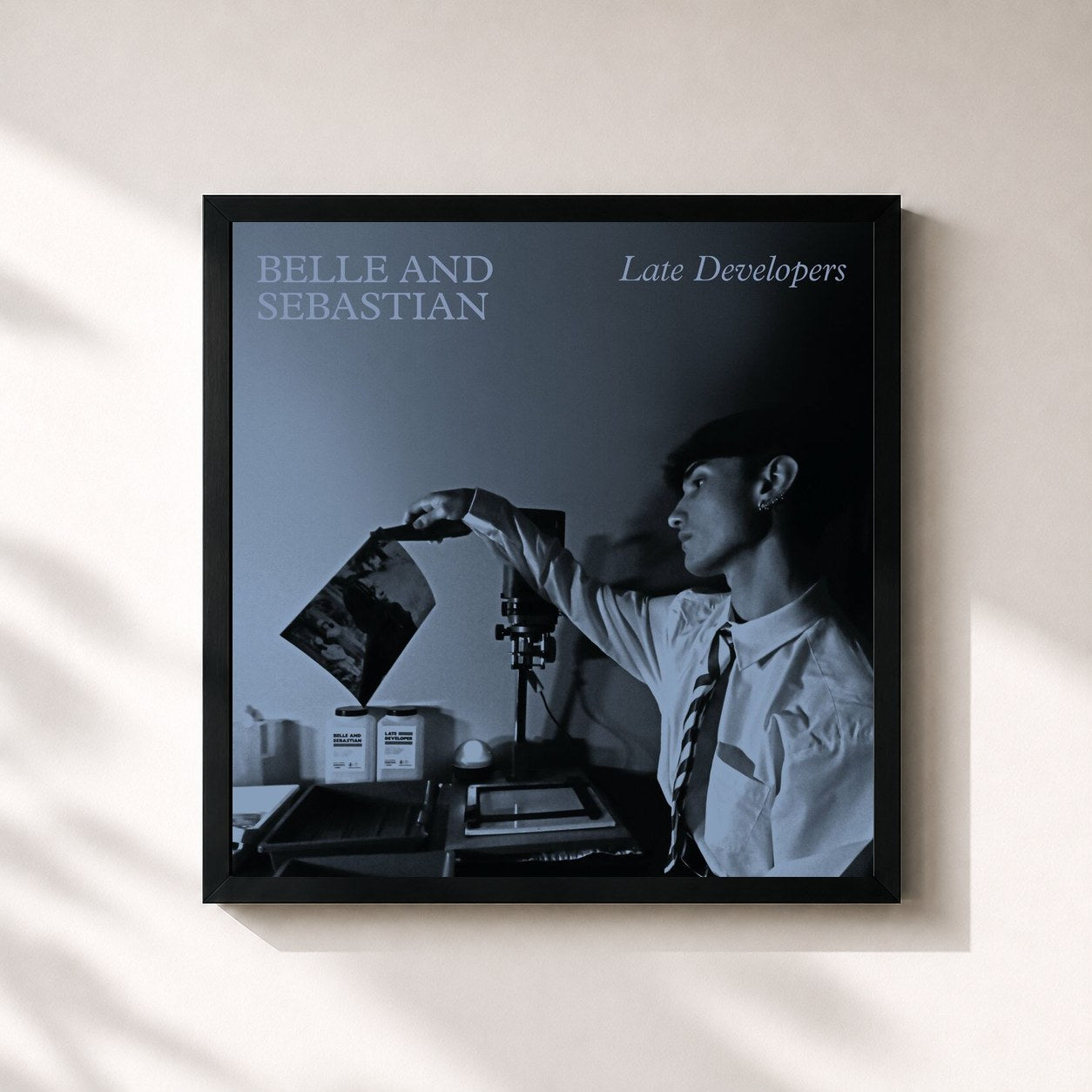 #noir Tableau carré de l'album Late Developers de Belle and Sebastian, cadre noir 32x32 cm